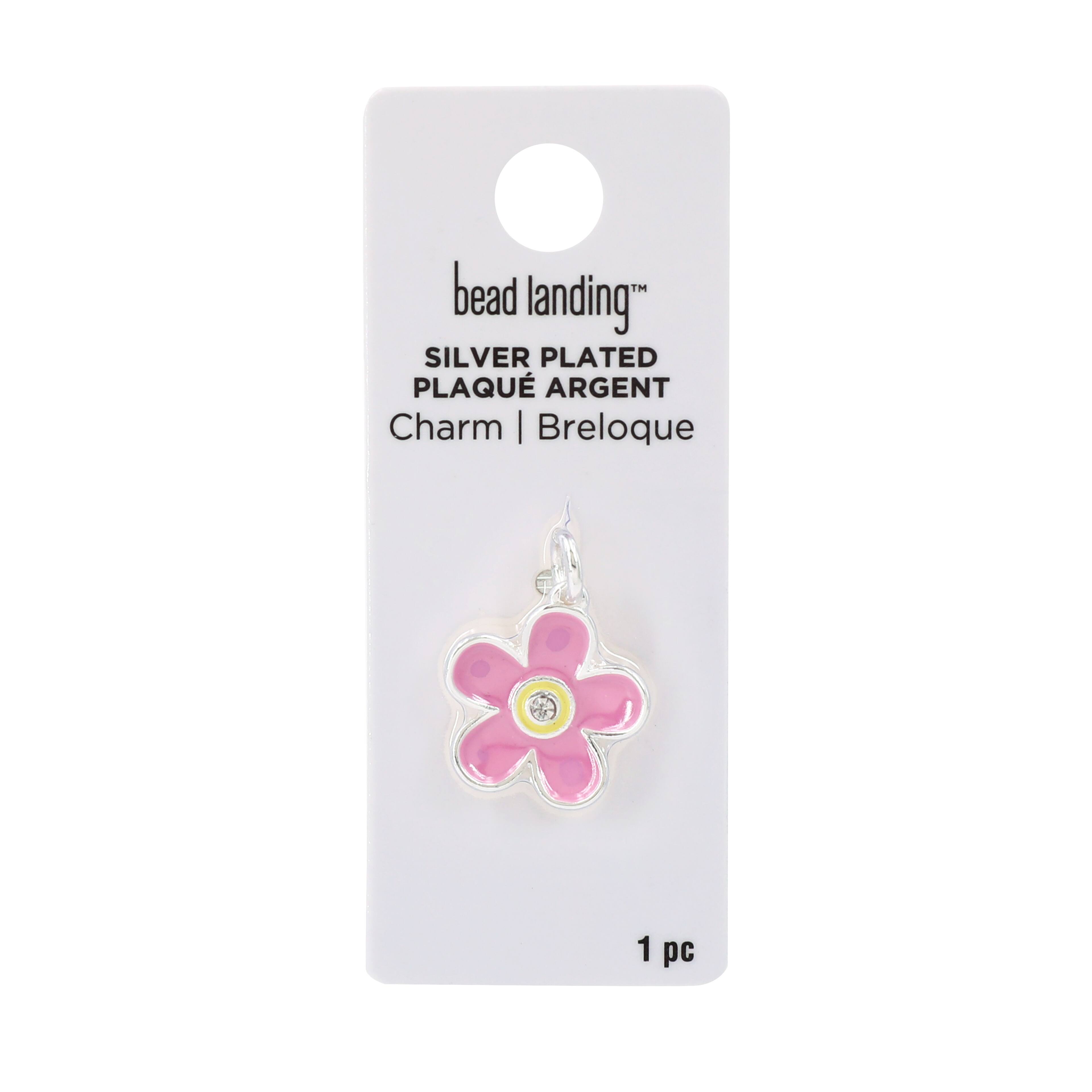 Breloque de fleur rose plaqu&#xE9;e argent de Bead Landing