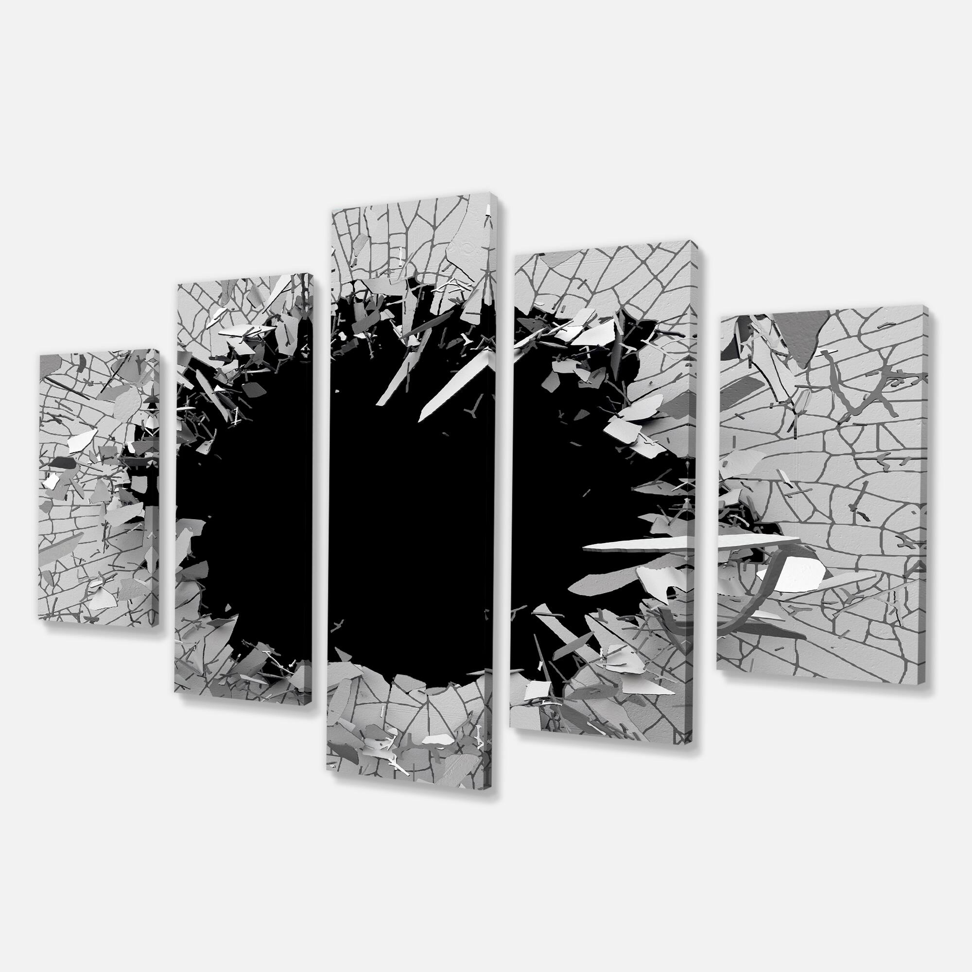 Designart - Contemporary Broken Wall 3D Design - Contemporary Canvas Wall Art
