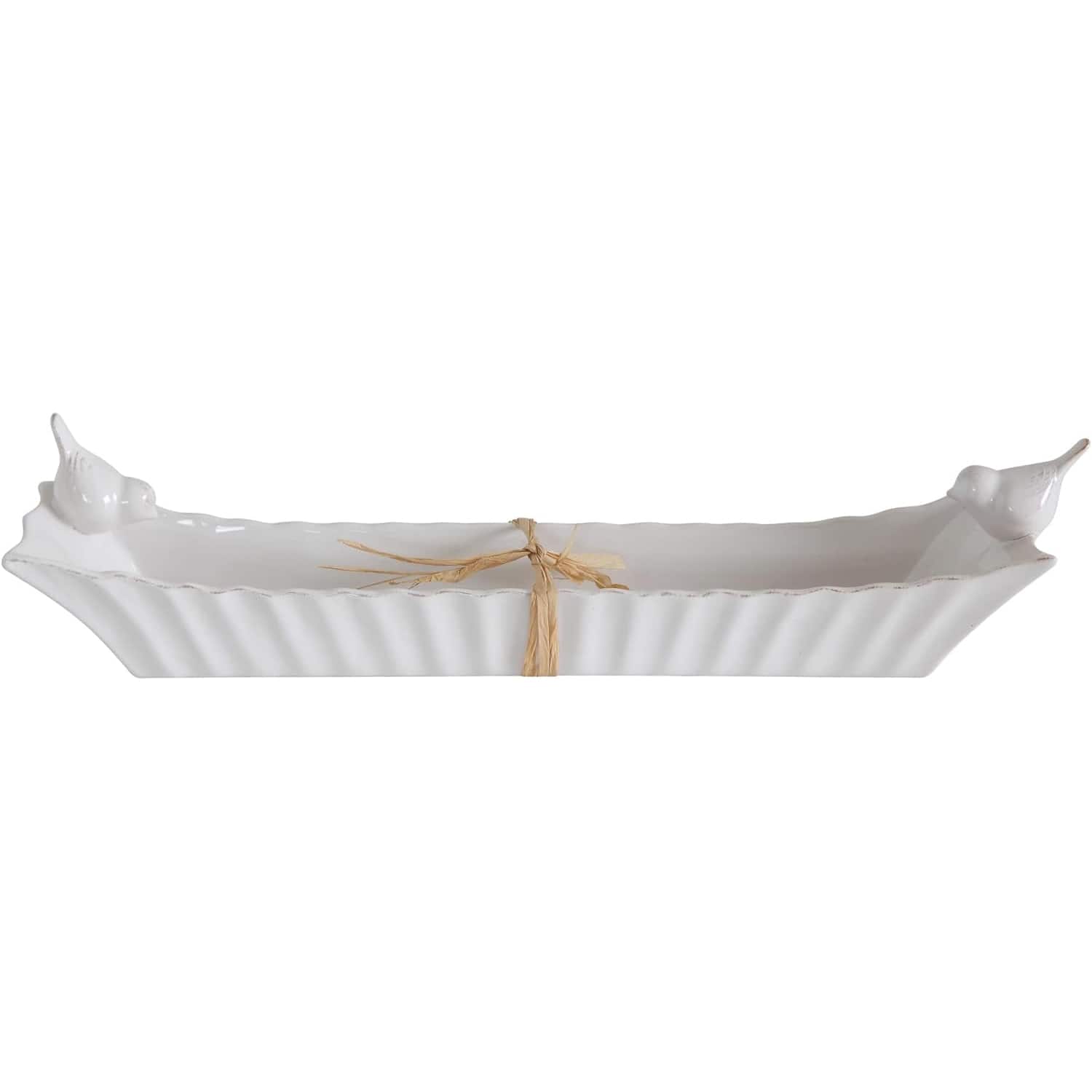 Hello Honey&#xAE; 15.5&#x22; Long White Ceramic Cracker Dish with Two Birds