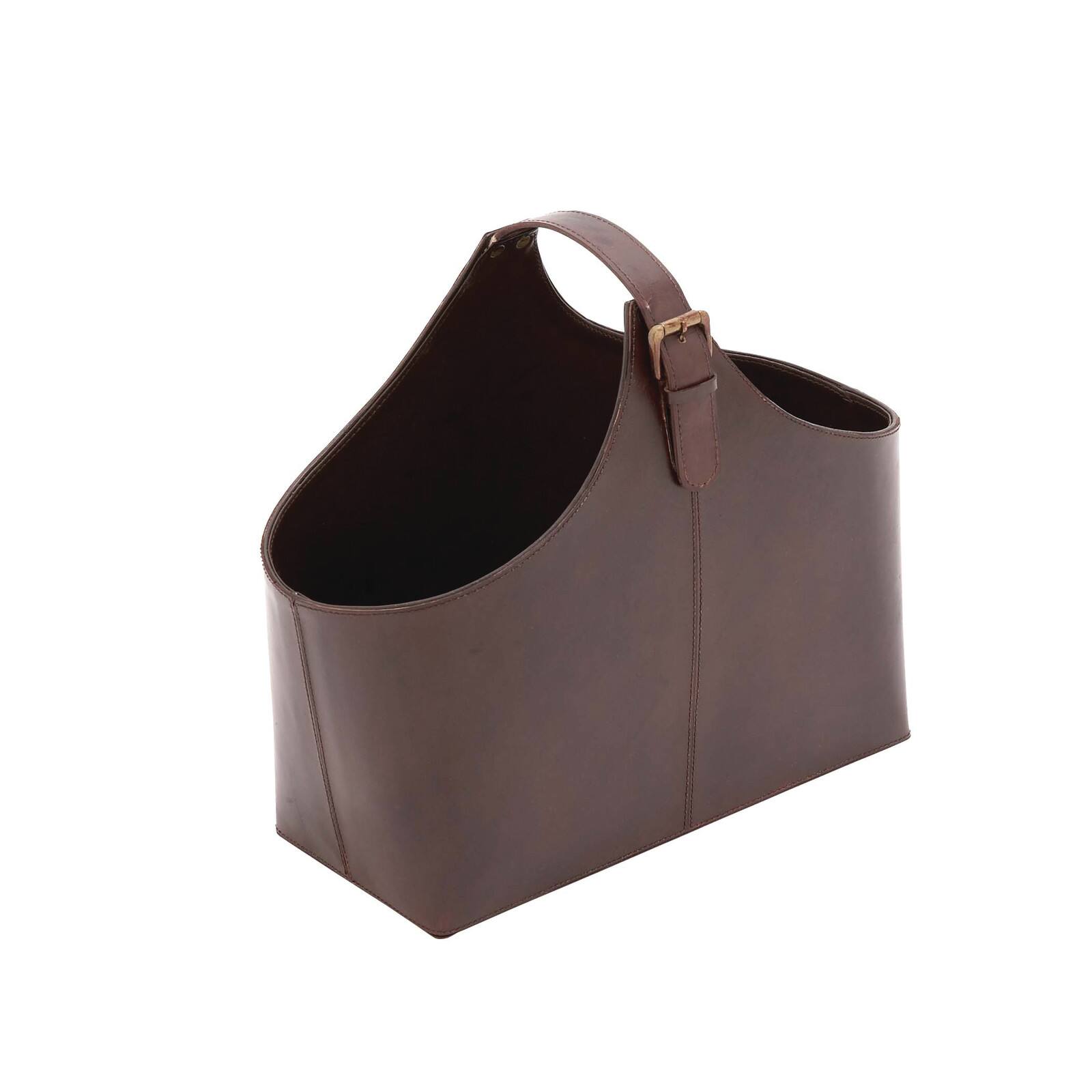 16&#x22; Brown Leather Rustic Magazine Rack Holder