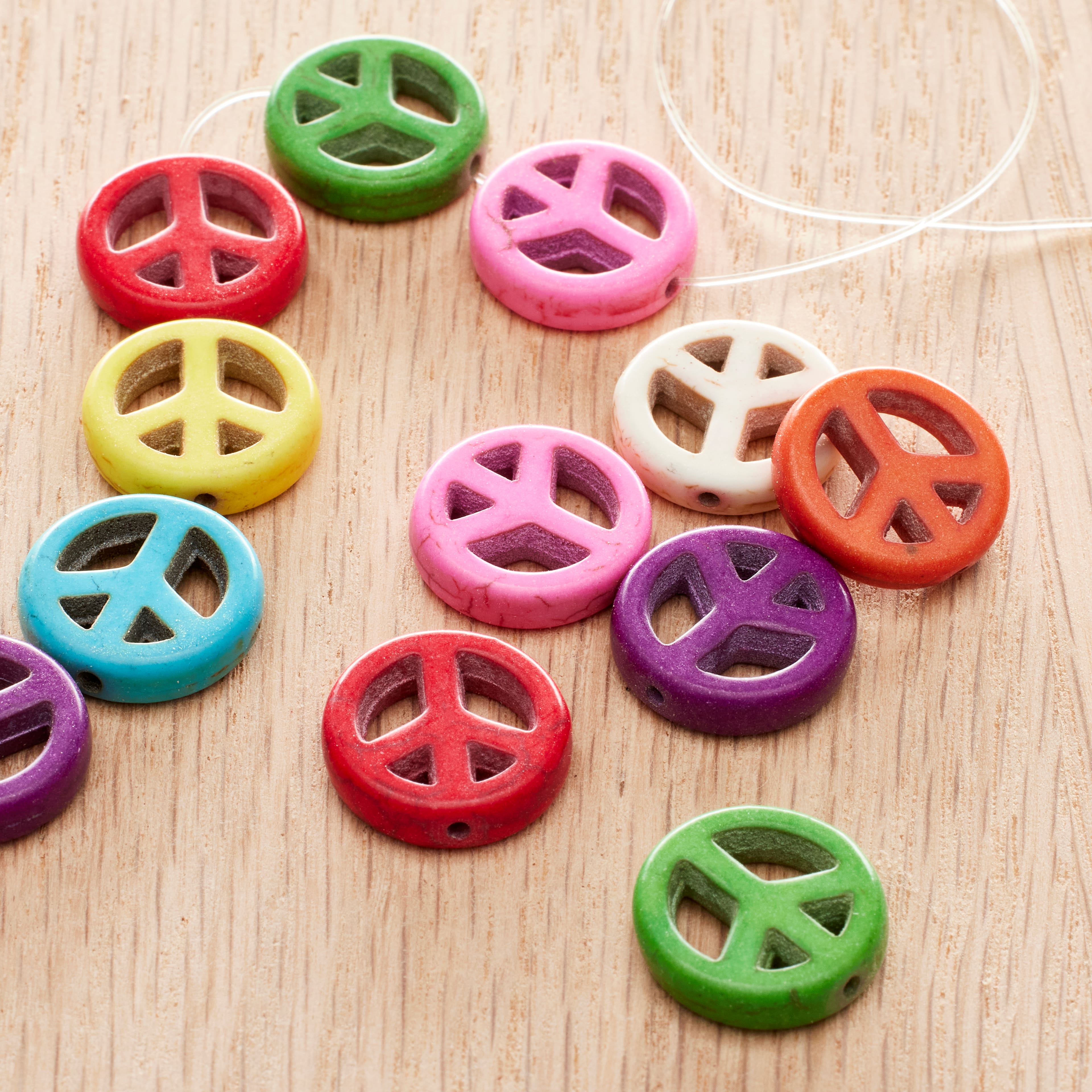 12 Pack:  Multicolor Dyed Reconstituted Stone Peace Sign Beads, 15mm by Bead Landing&#x2122;