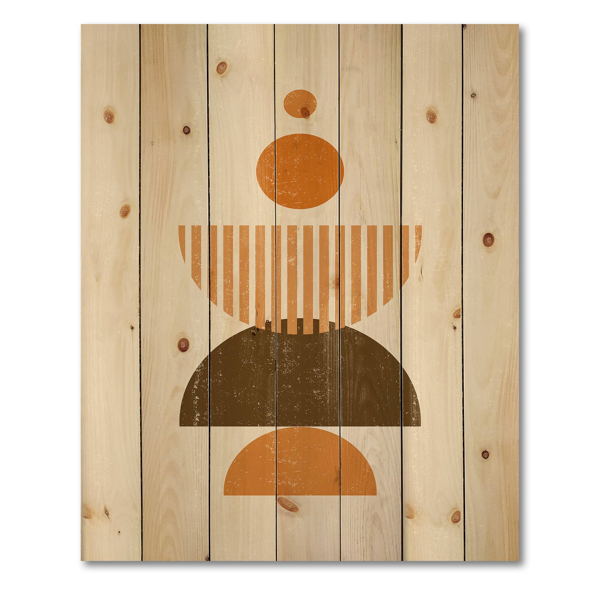 Designart - Abstract Minimal Sun and Moon In Earth Tones I - Modern Print on Natural Pine Wood