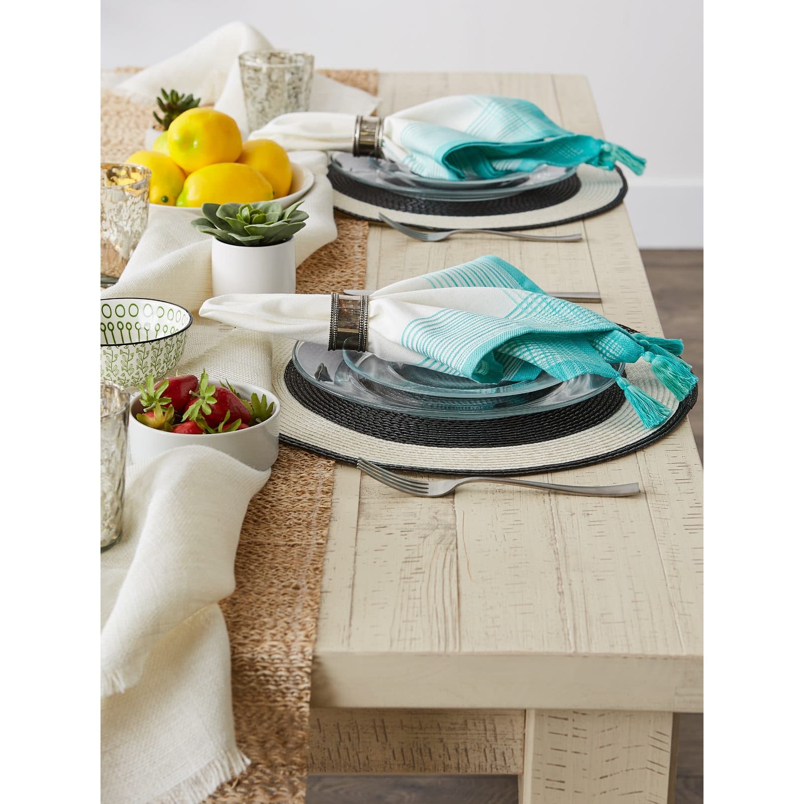 DII® Antique Striped Turquoise Tassel Napkins, 6ct.