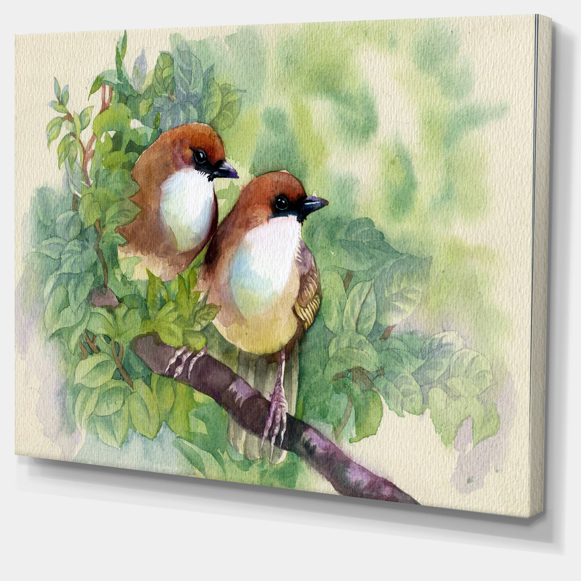 Designart - Birds of Spring - Modern Animal Painting Canvas Print