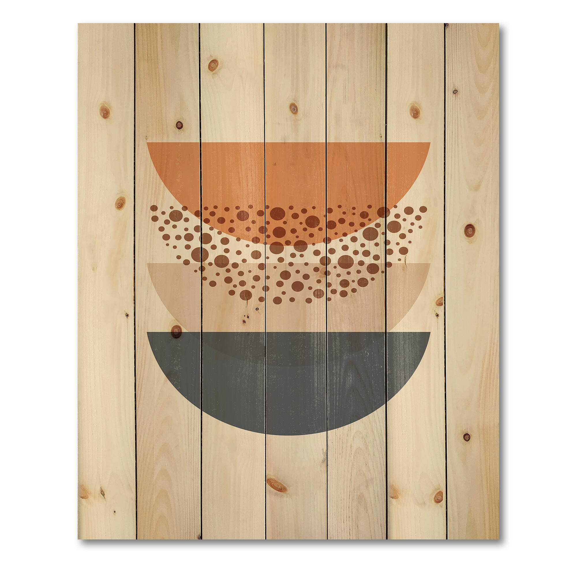 Designart - Abstract Sun & Moon Geometrics In Blue & Orange - Modern Print on Natural Pine Wood