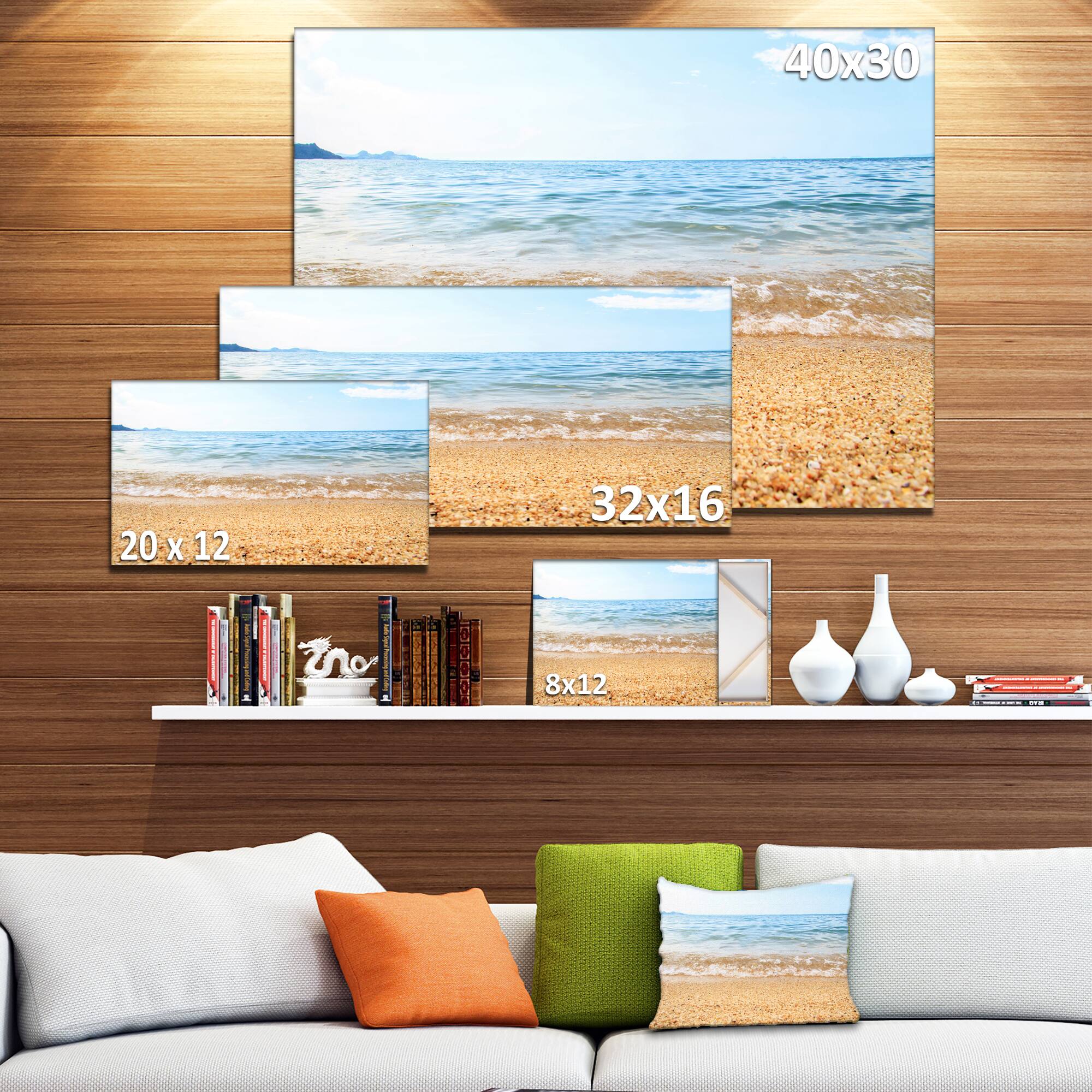 Designart - Blue Seashore with Pebble Stones - Modern Seascape Canvas Artwork
