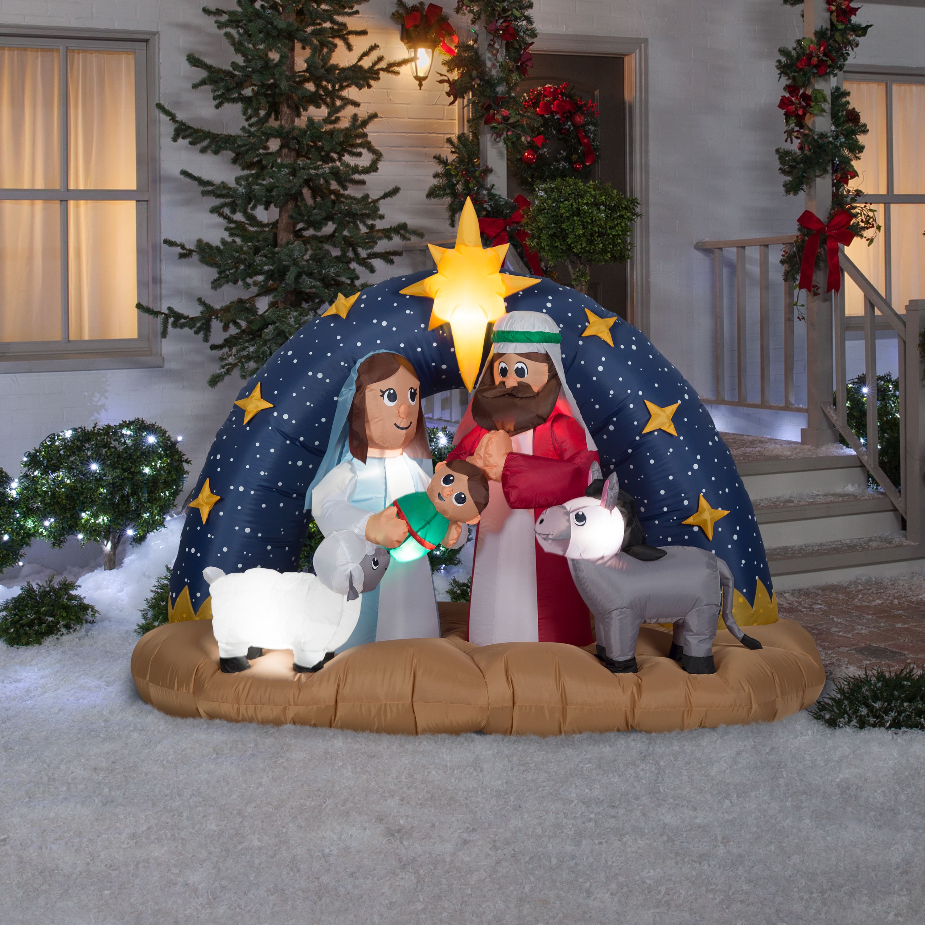 5ft. Airblown® Inflatable Snowy Night Nativity Scene | Michaels