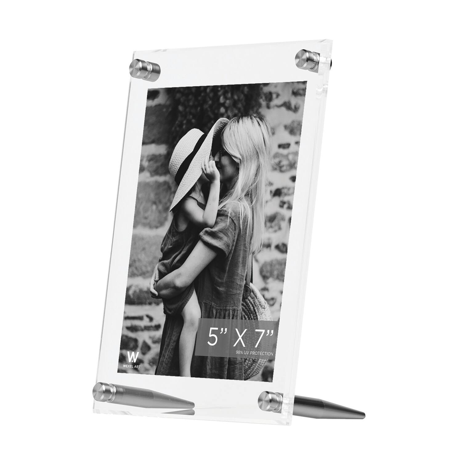 Wexel Art Clear Acrylic Tabletop Floating Picture Frame with Silver Hardware