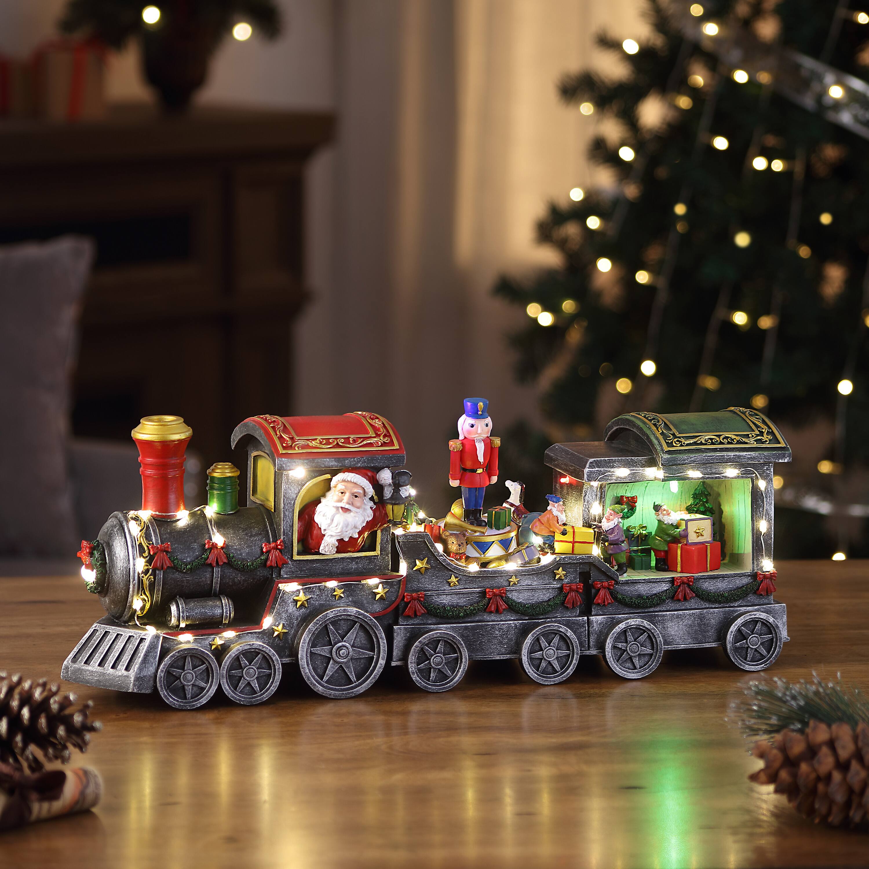 Christmas Train Decor Gift Cute Wooden Mini Train Kids Gift Toys for Christmas Party Kindergarten Decoration ERFABA Wooden Christmas Train
