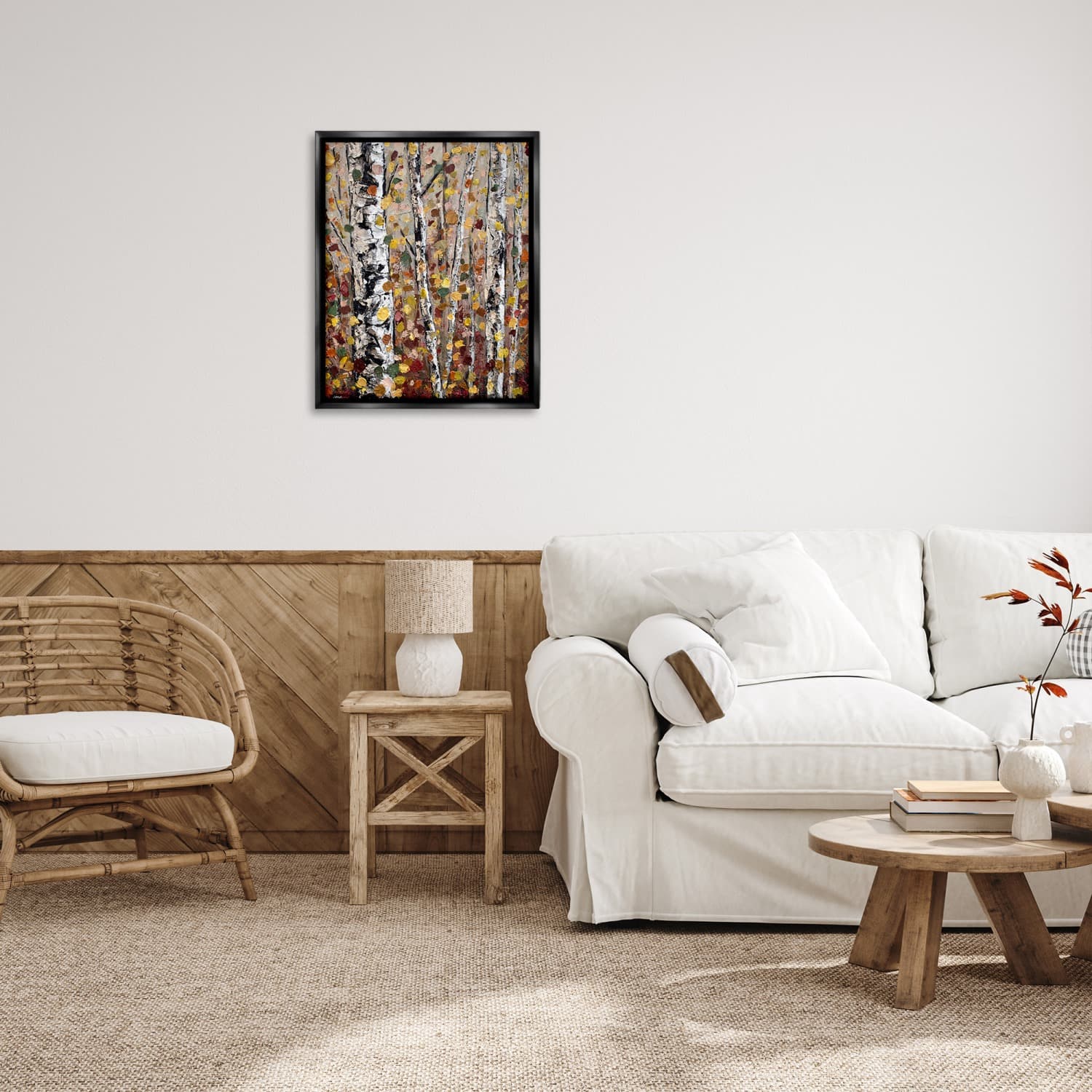 Stupell Industries Autumn Birch Trees Abstract Leaves Floater Framed Art