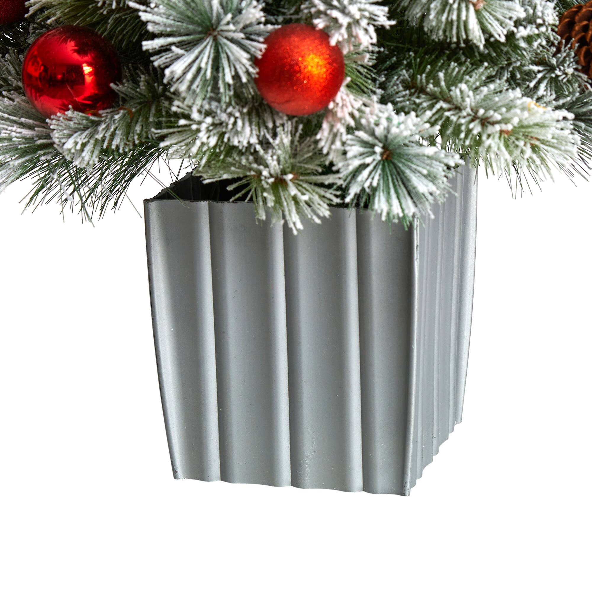 4ft. Pre-Lit Winter Flocked Artificial Christmas Tree in Decorative Planter, White LED Lights