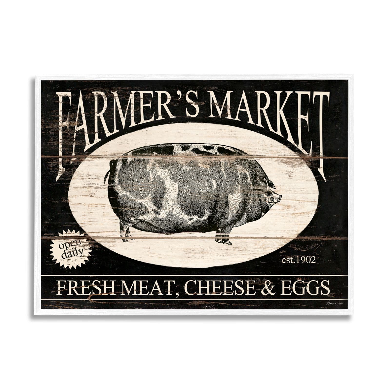 Stupell Industries Farmer's market Est. 1902 Vintage Sign Farm Pig Framed Wall Art