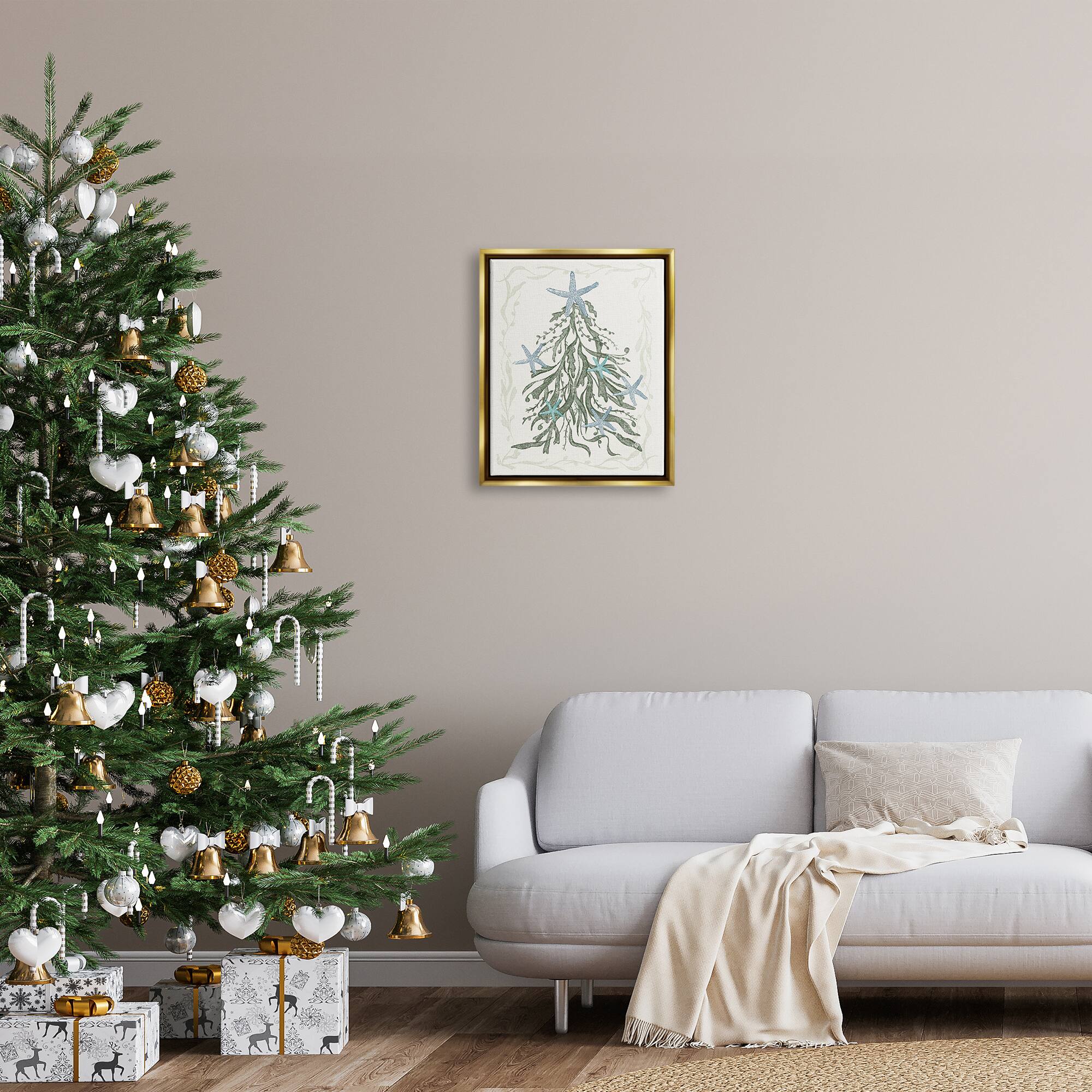 Stupell Industries Nautical Christmas Tree Sea Life Framed Floater Canvas Wall Art