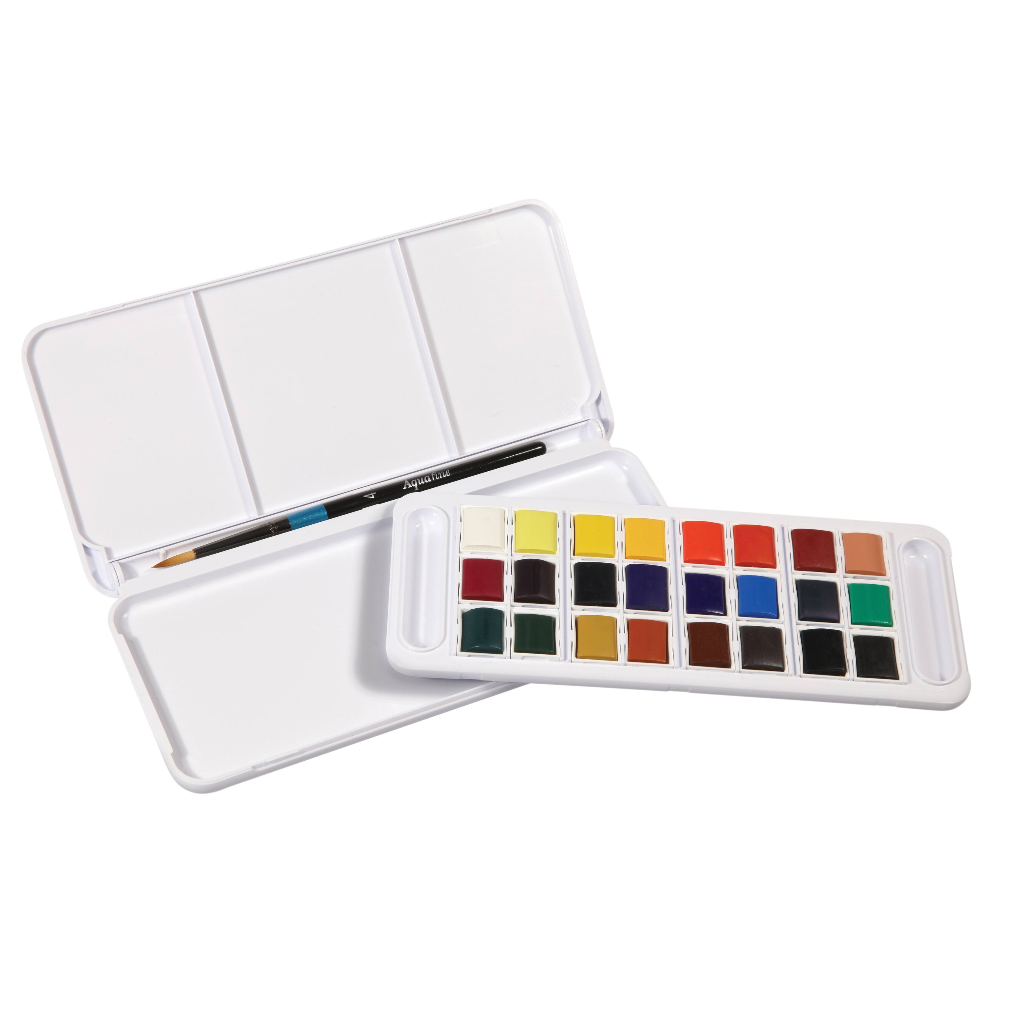 Daler-Rowney&#xAE; Aquafine 24-Color Half-Pan Watercolor Travel Set with Brush