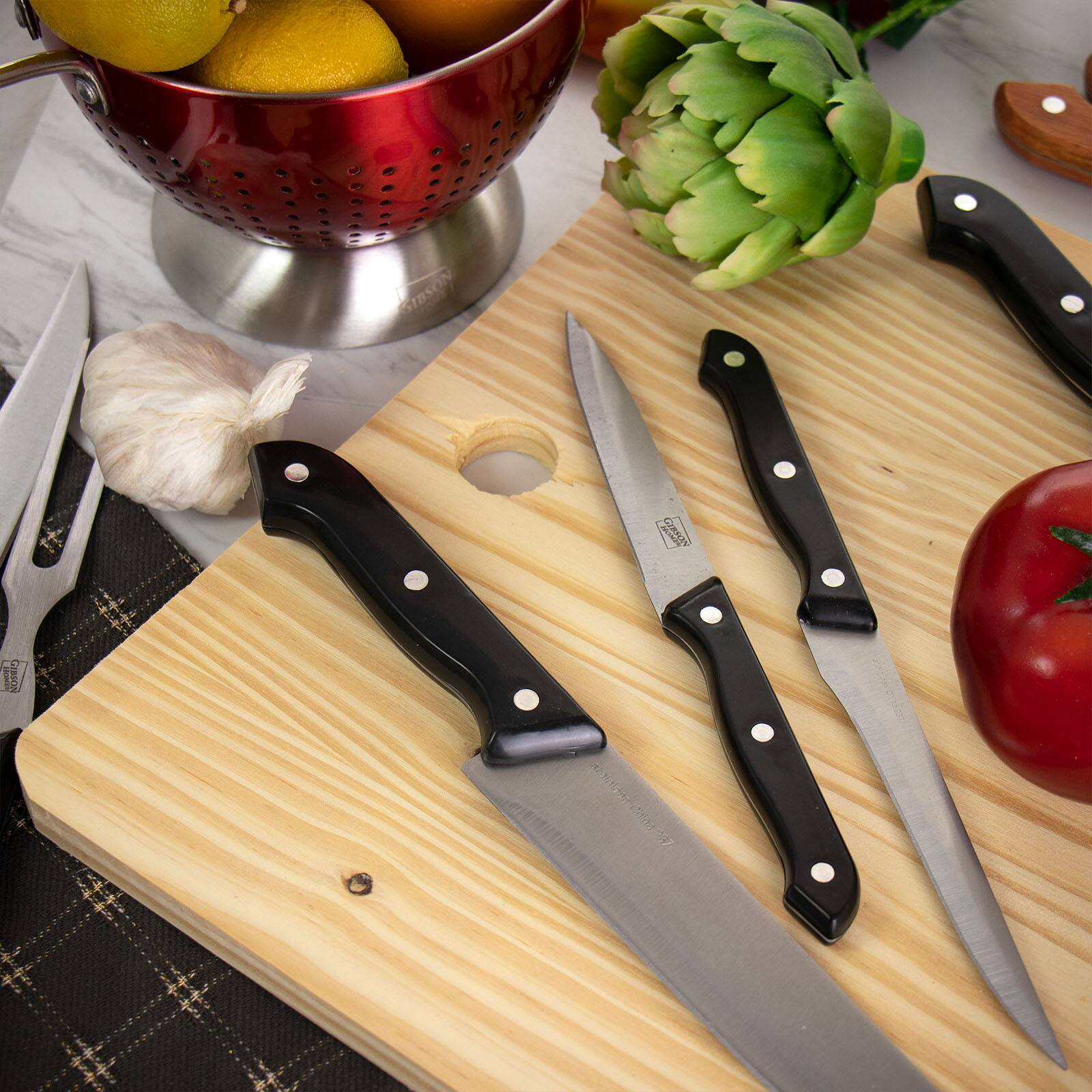 Gibson Home&#xAE; Wildcraft 15-Piece Stainless Steel Cutlery Set with Pinewood Cutting Board