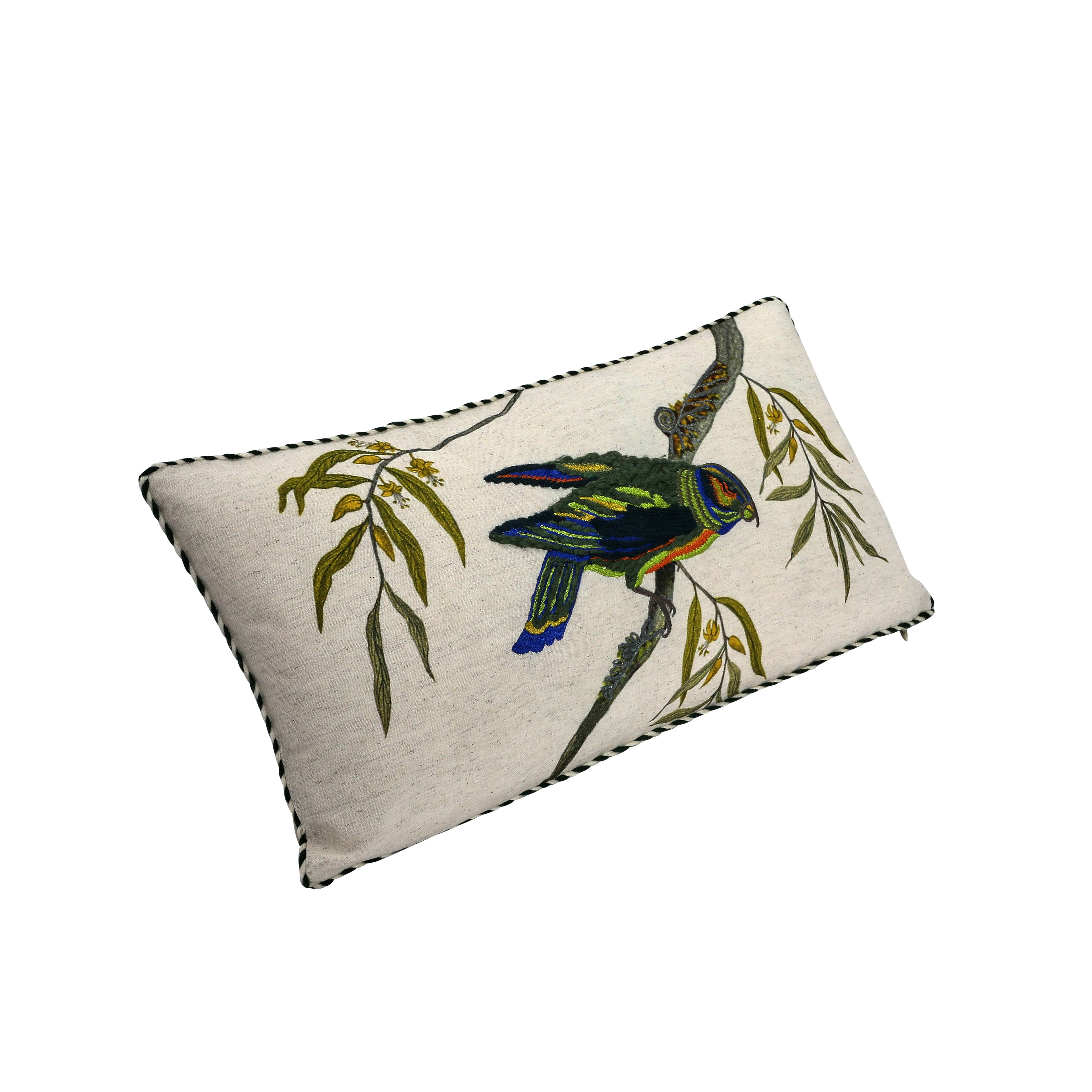 Hello Honey® Multicolor Embroidered Bird on Branch Lumbar Pillow