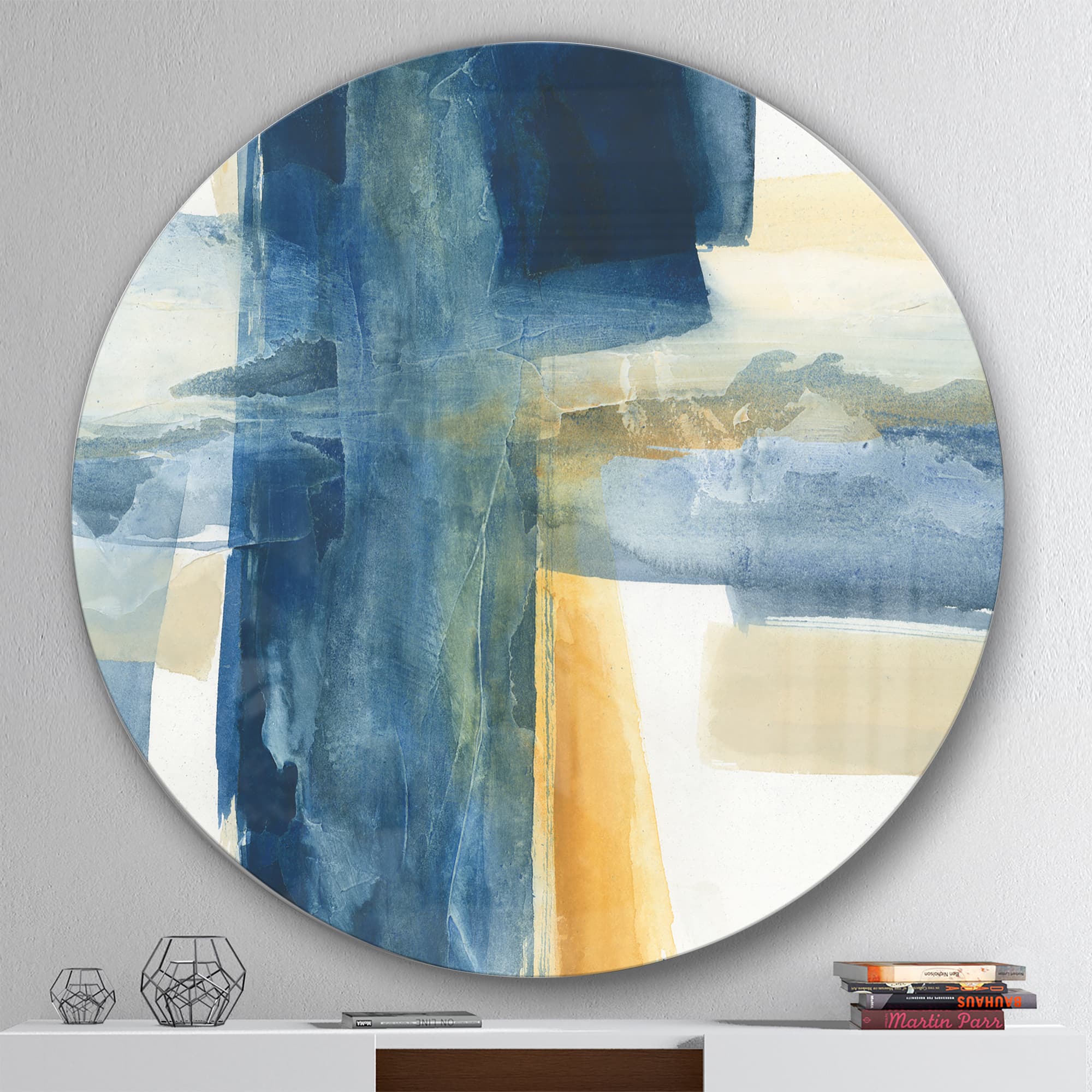 Designart - Indigo Panel VI - Geometric Metal Circle Wall Art