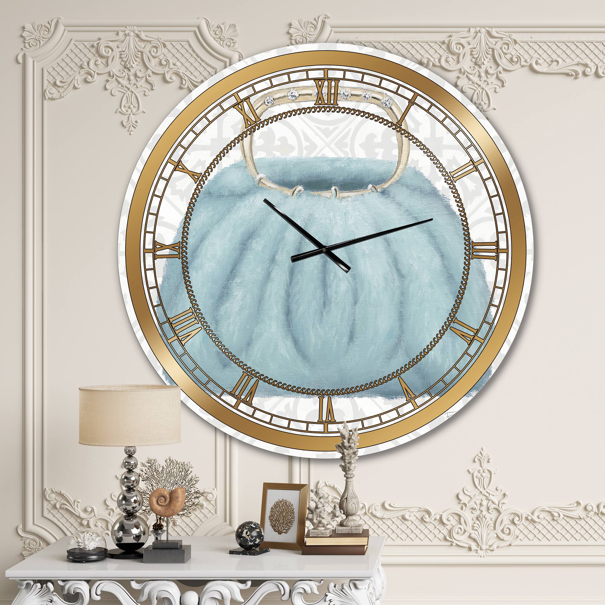 Designart 'Glam Cosmetics Blue Bag Glam Wall Clock