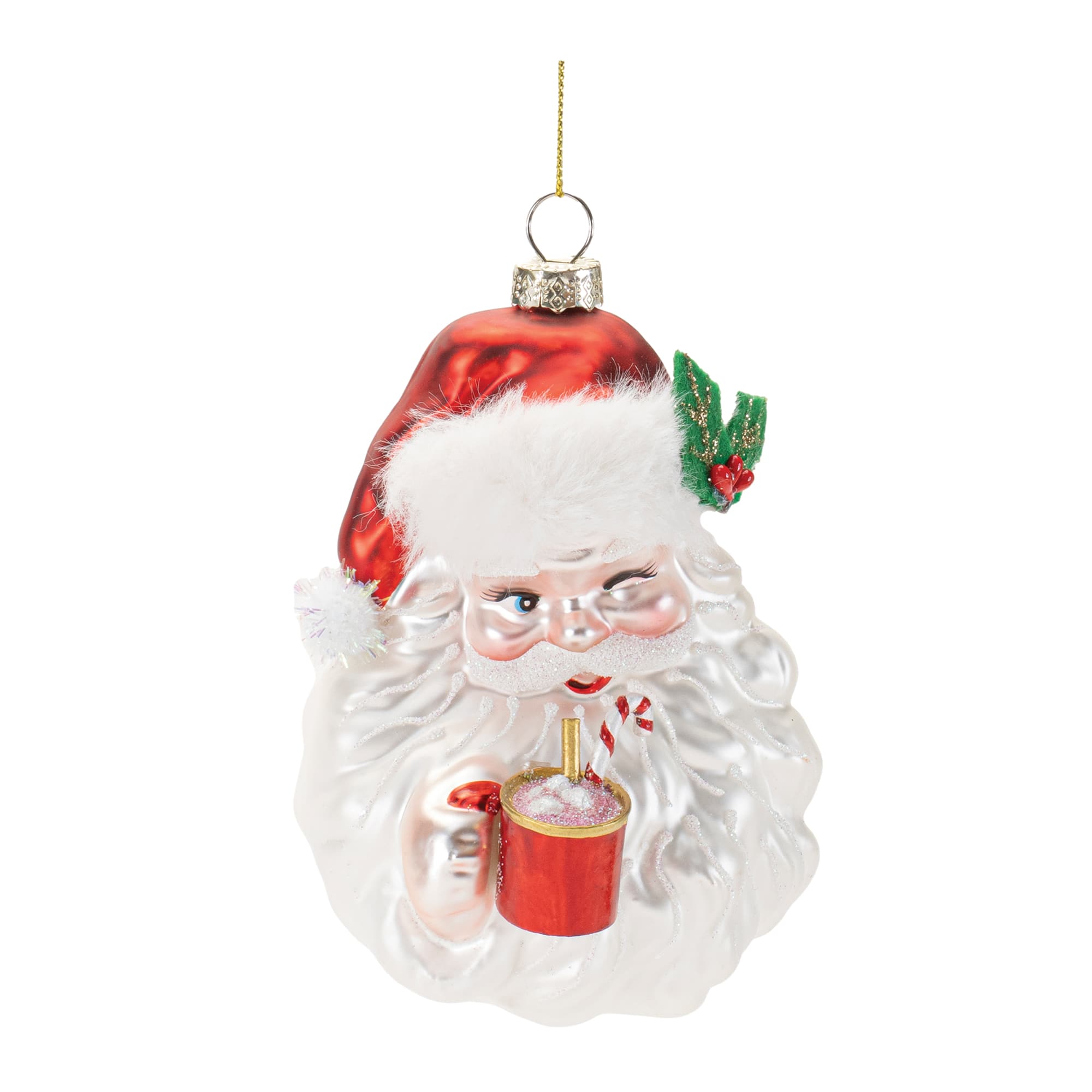 Glass Santa with Hot Cocoa Christmas Ornaments, 6ct.