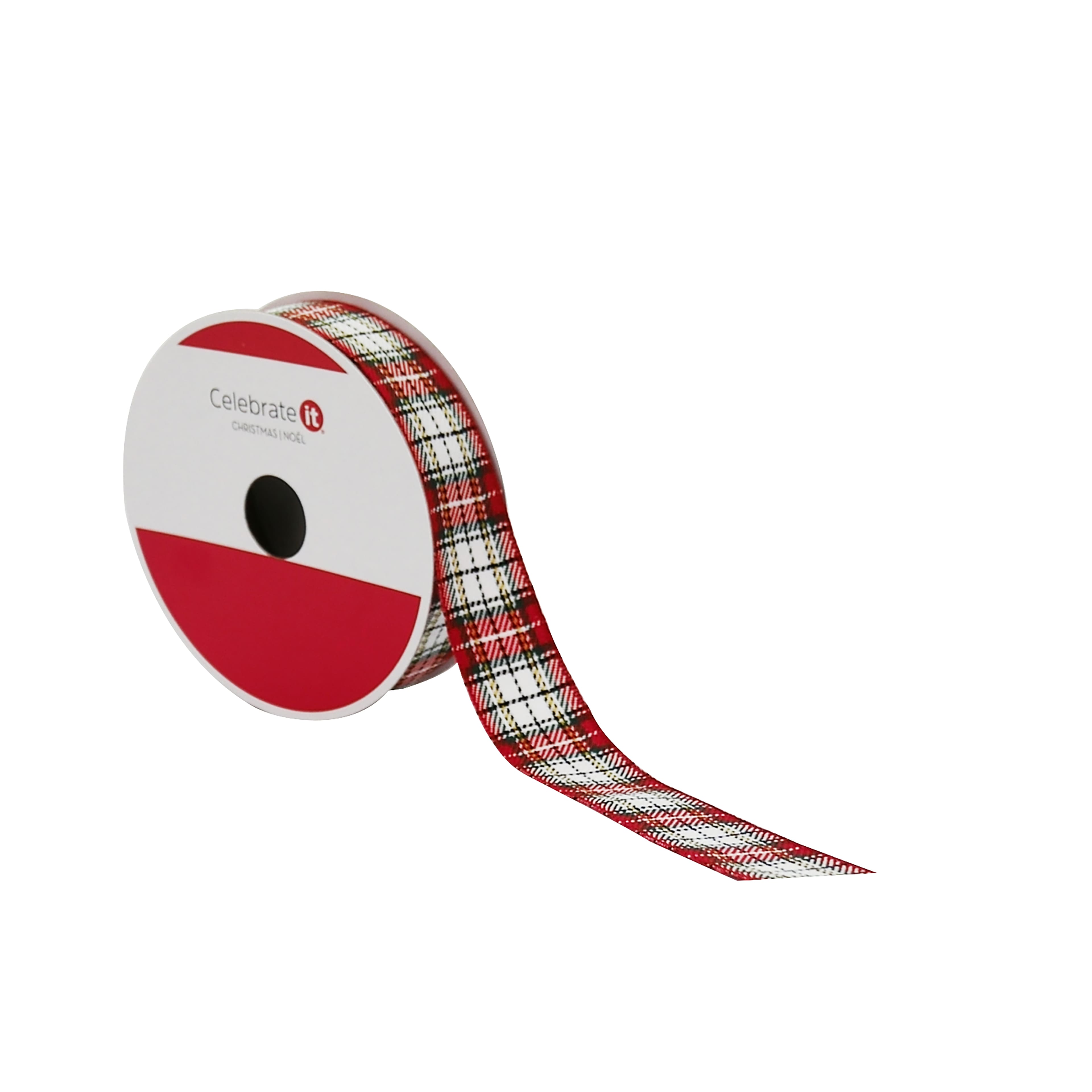 7/8&#x22; x 30ft. Red &#x26; White Plaid Ribbon by Celebrate It&#xAE;