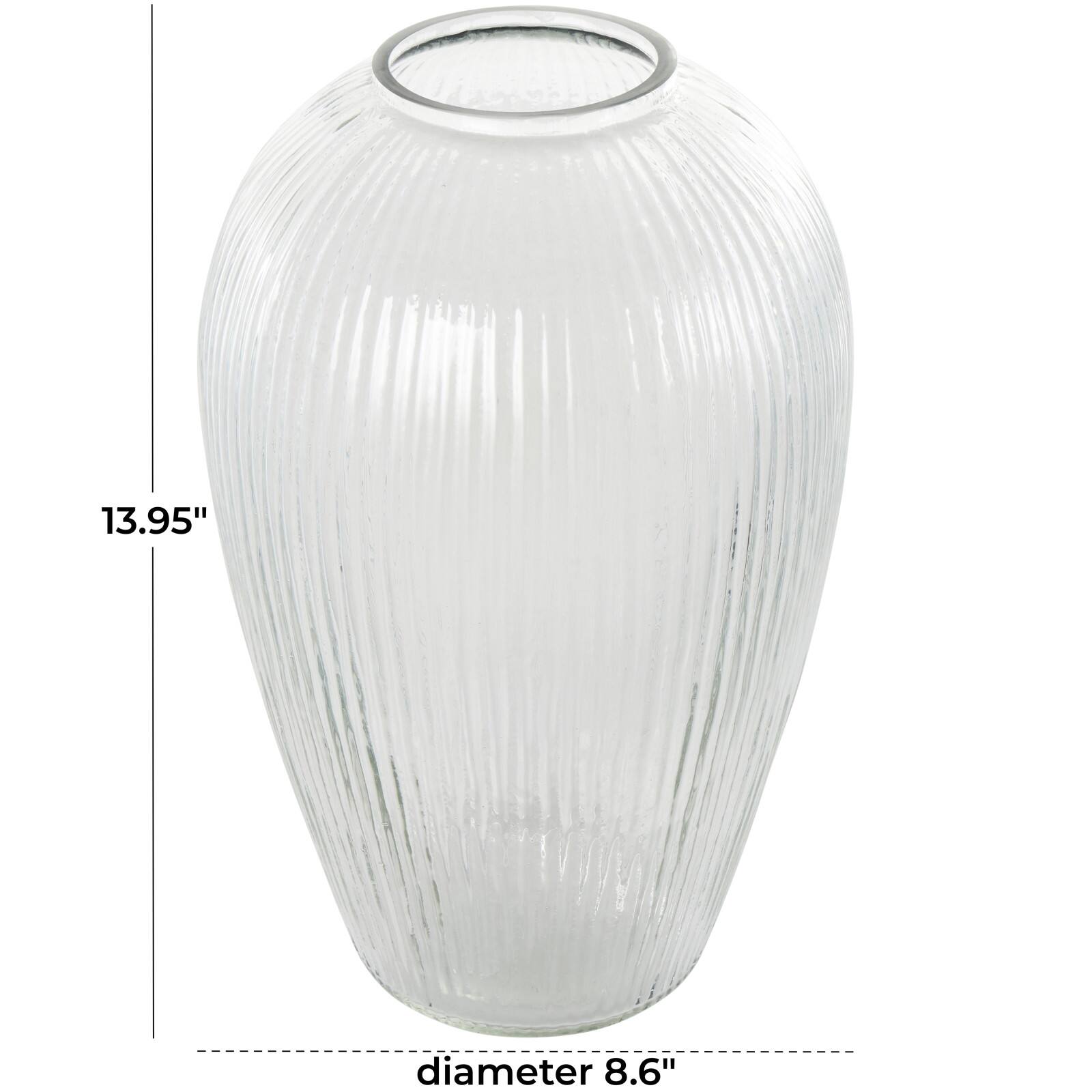 14" Clear Ribbed Glass Vase