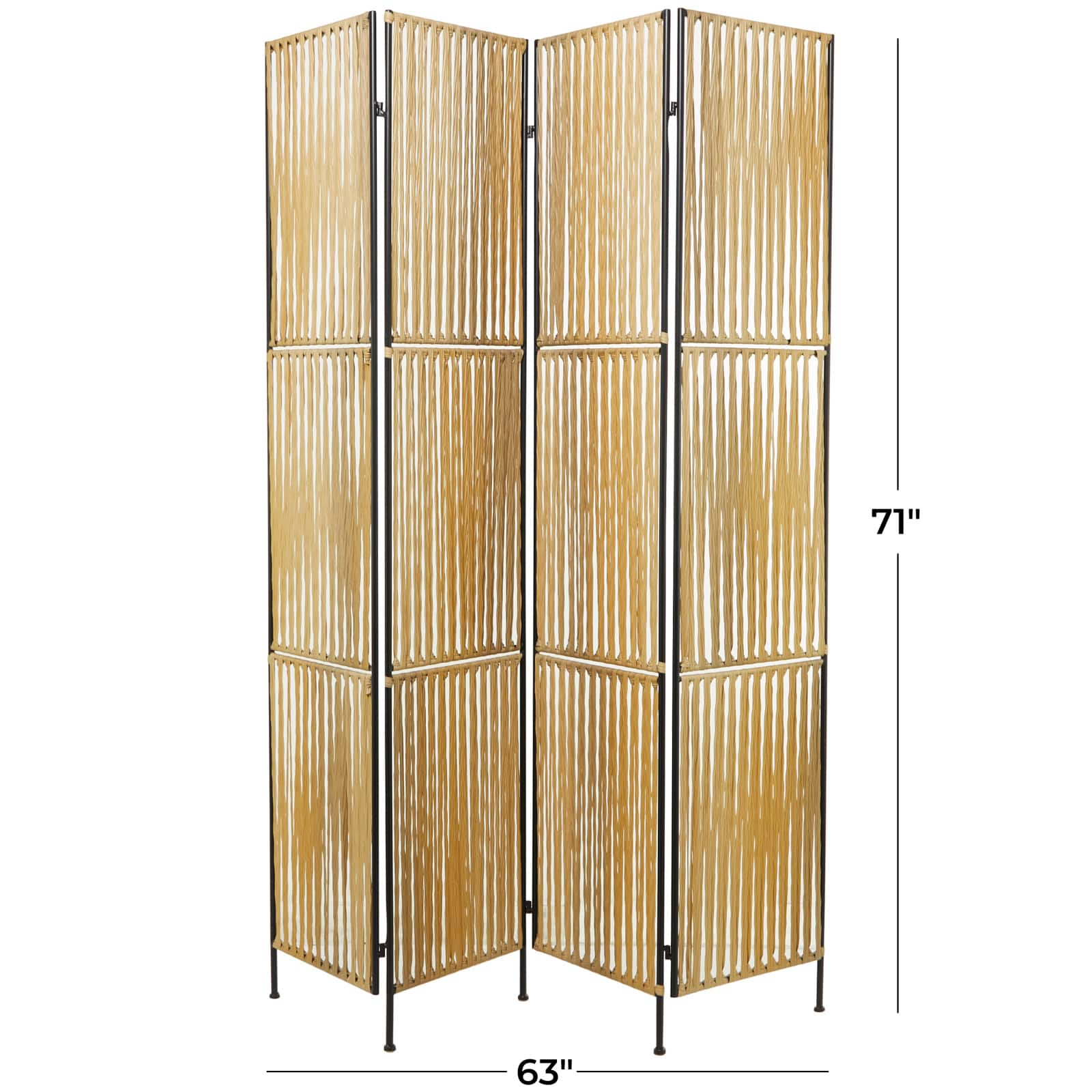 The Novogratz Light Brown Rattan Handmade Hinged Foldable Partition 4 Panel Room Divider Screen with Wrapped Seagrass Design 63&#x22; x 1&#x22; x 71&#x22;