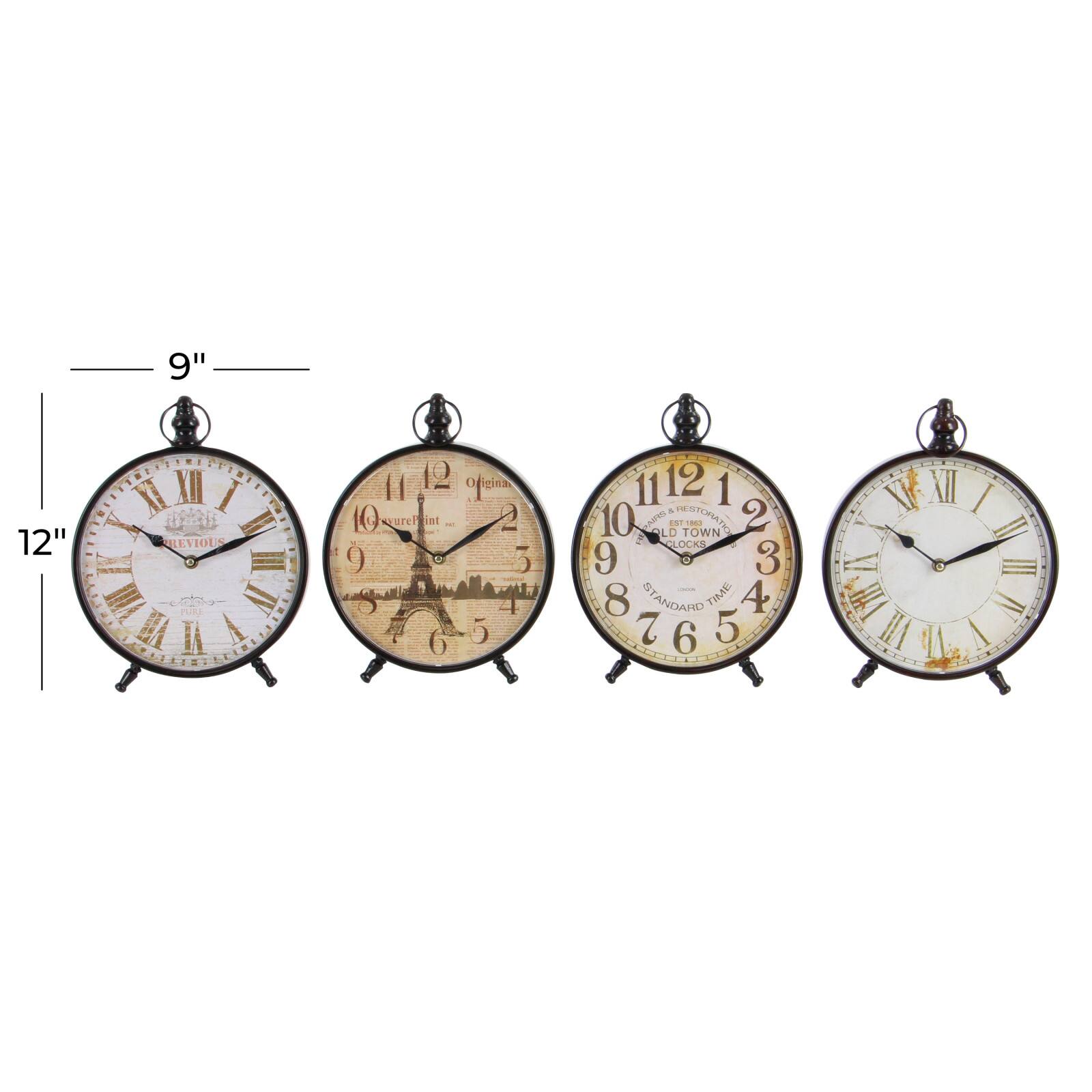 12&#x22; Wide Round Vintage Black Metal Clock Set