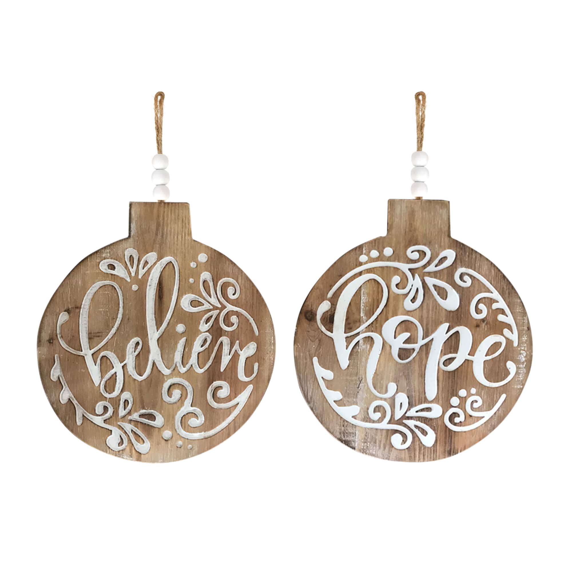 6ct. 11.5&#x22; Believe &#x26; Hope Wood Ornaments