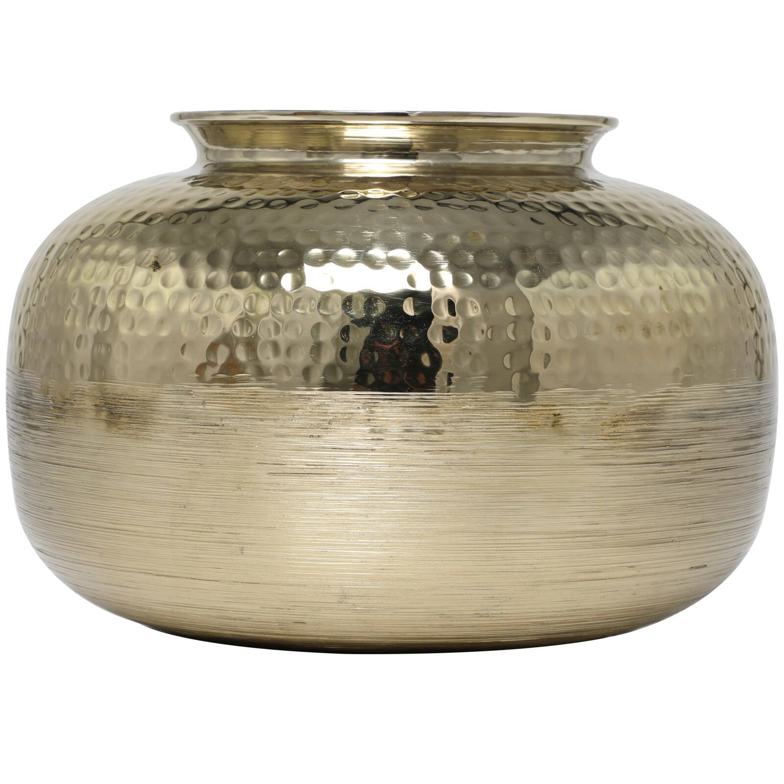 8&#x22; Gold Aluminum Brushed Vase with Hammered Top