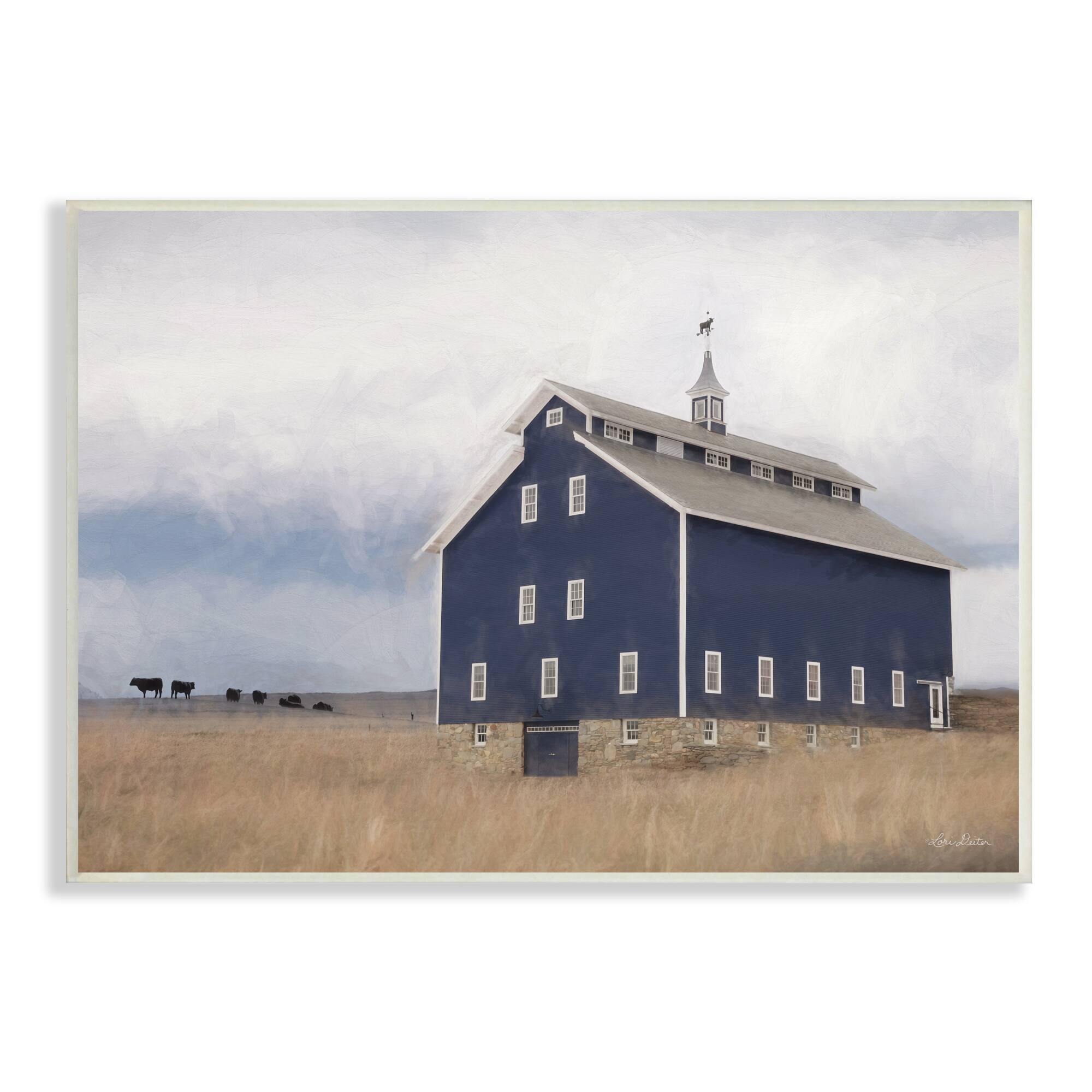 Stupell Industries Blue Farm Barn Landscape Animals Grazing Cloudy Sky Wall Plaque