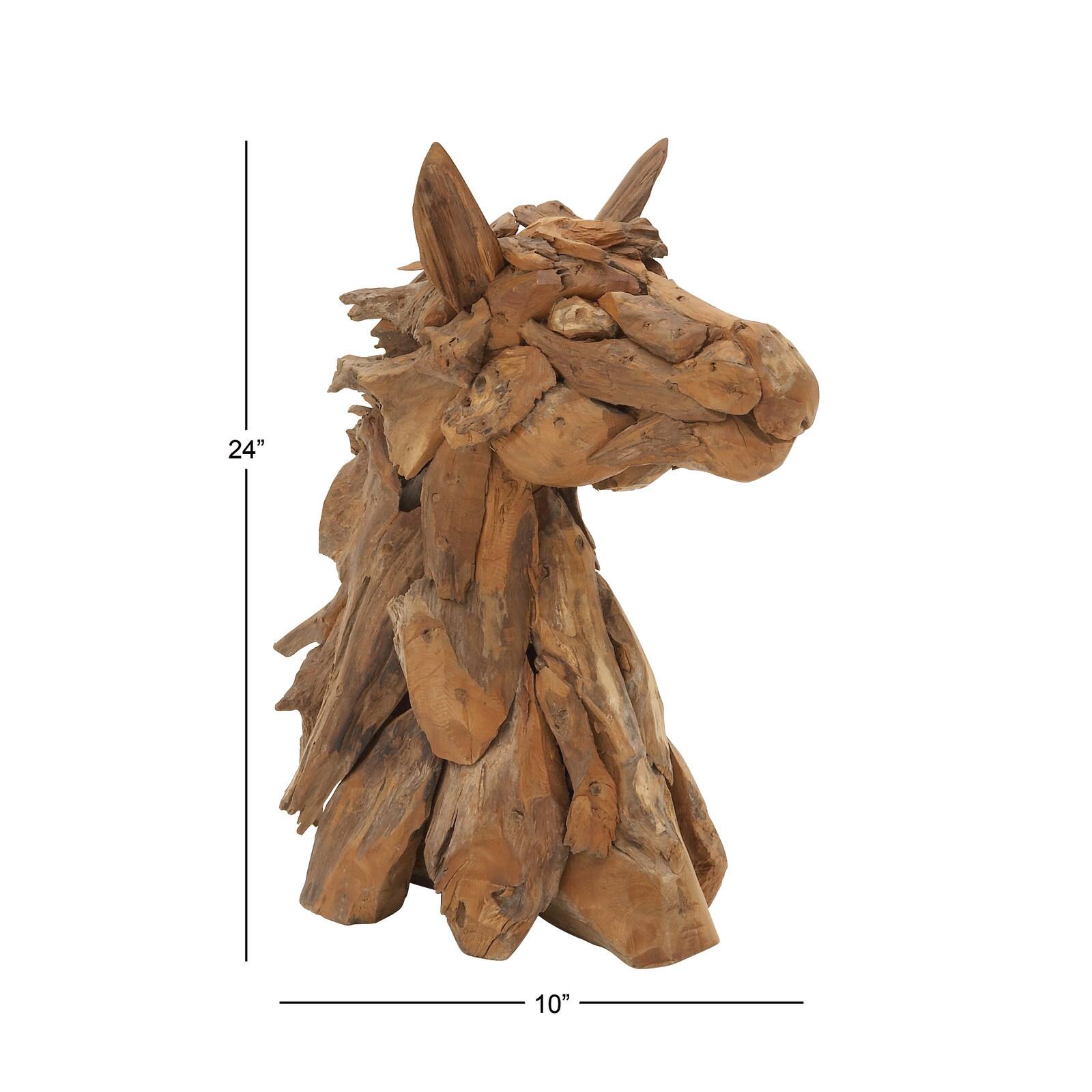 24&#x22; Brown Teak Wood Horse Sculpture