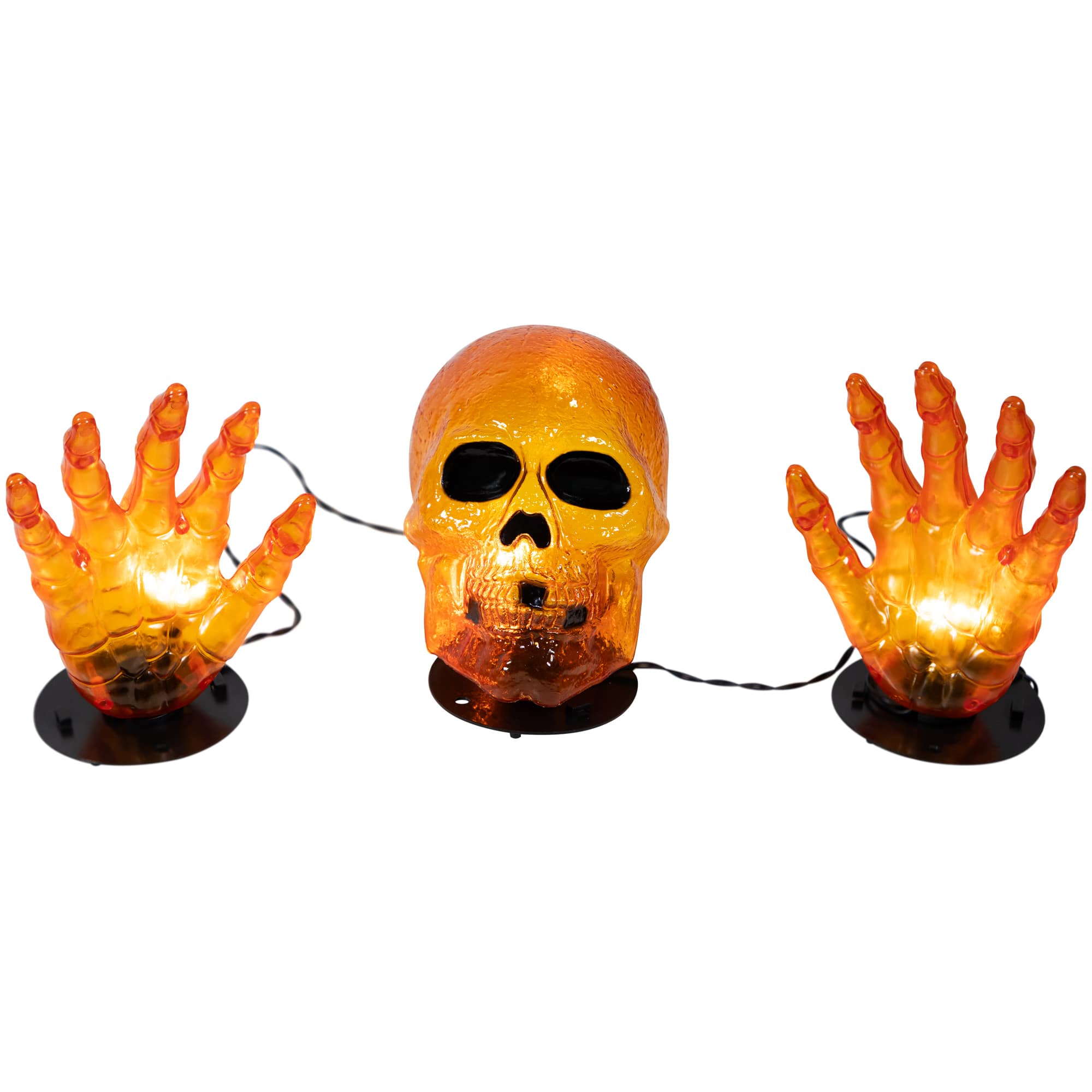 8.5&#x22; Lighted Orange Skull &#x26; Hands Outdoor Halloween Decoration