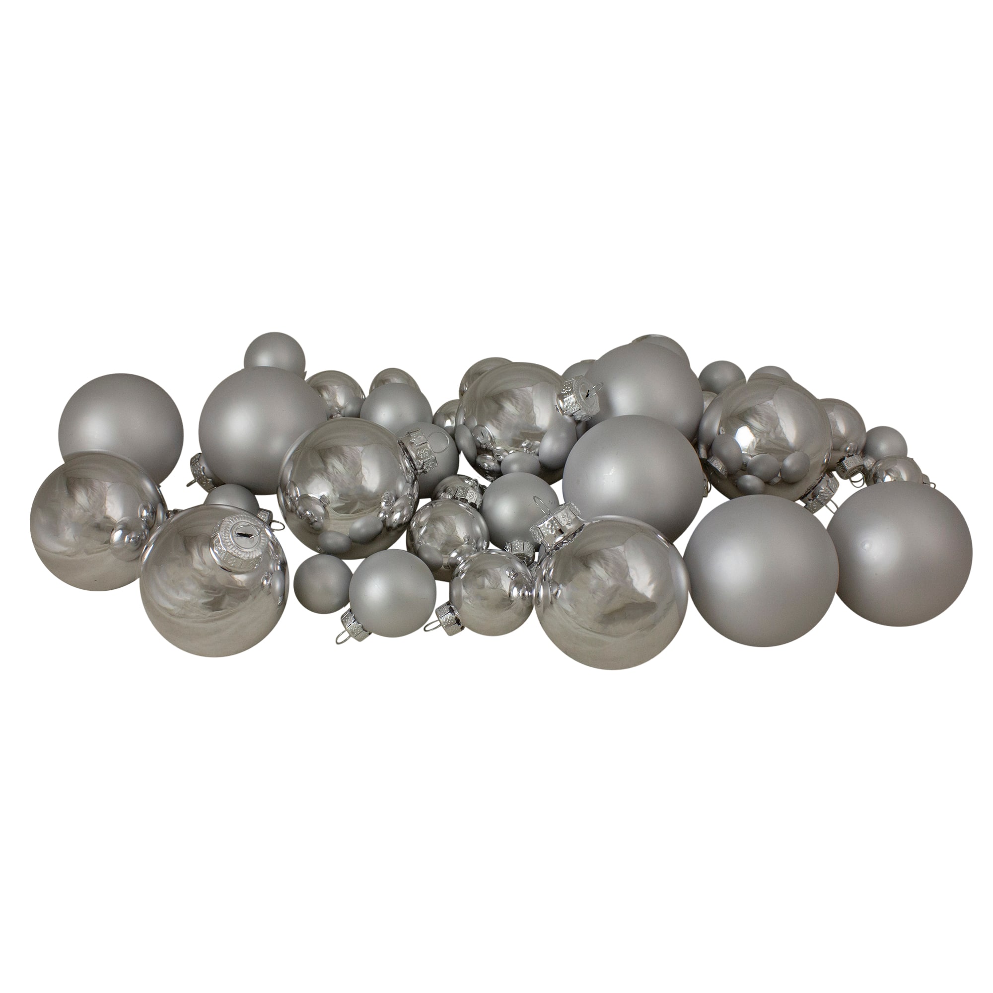 40ct. Shiny &#x26; Matte Silver Glass Ball Ornaments