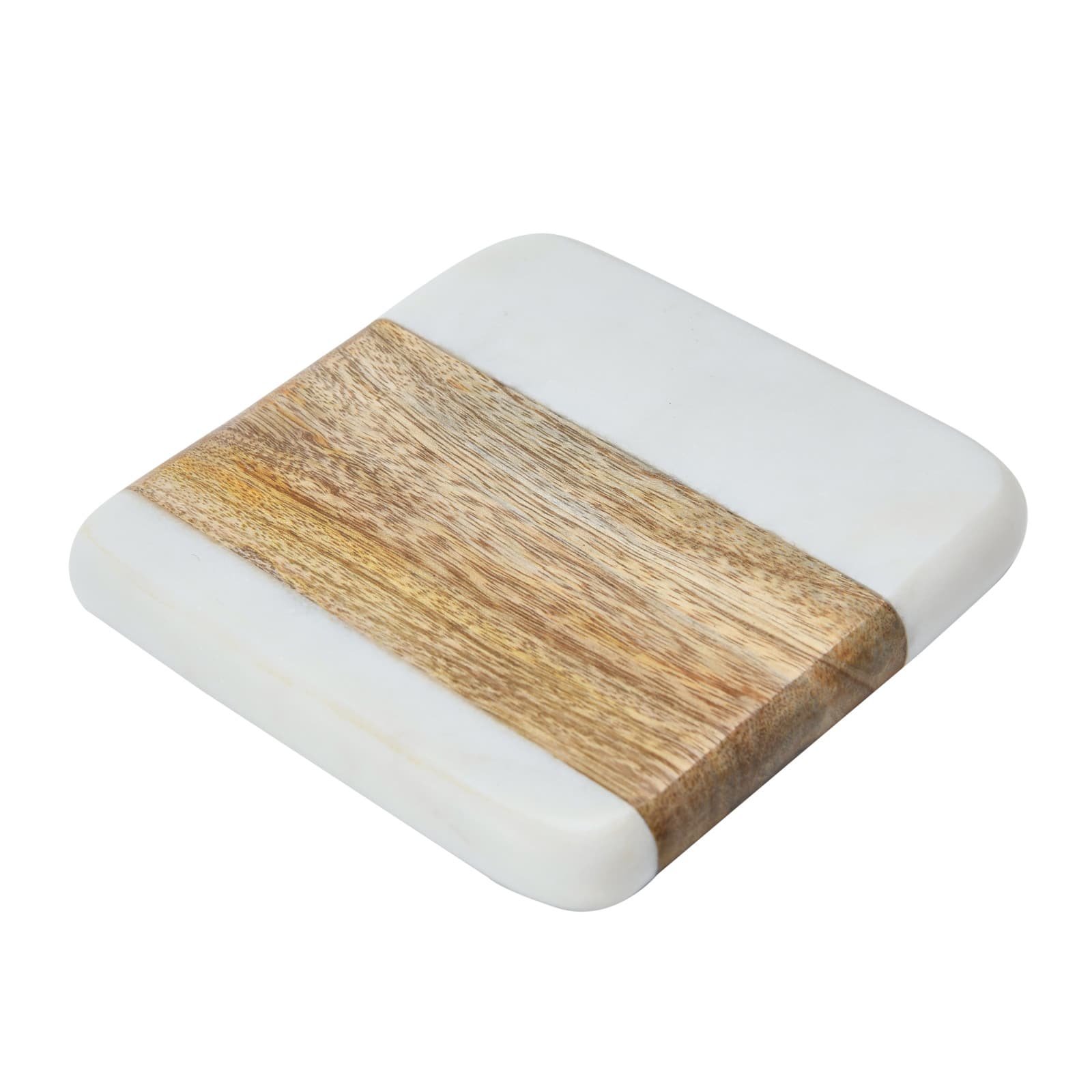 Hello Honey&#xAE; White Marble &#x26; Acacia Wood Coasters Set