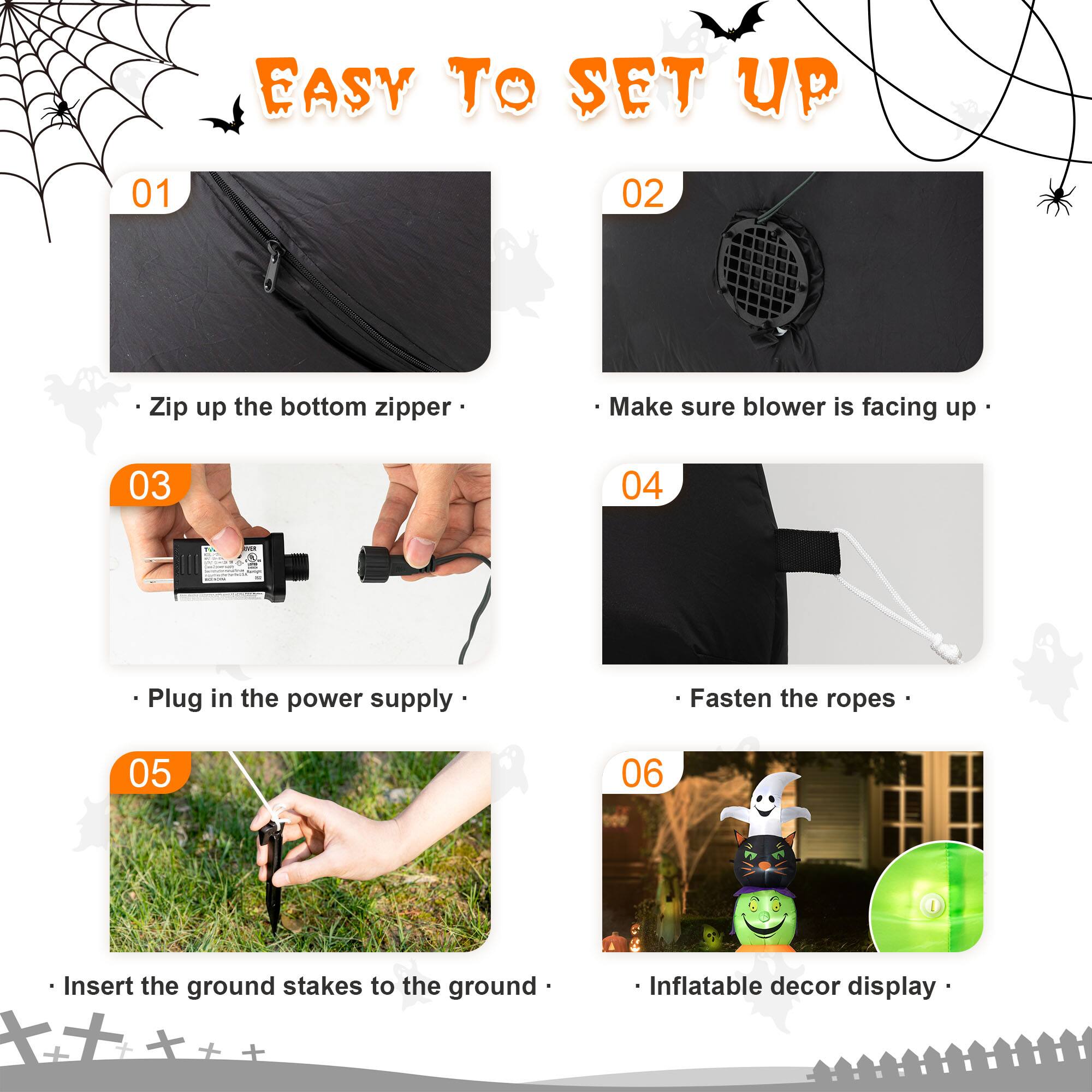 Glitzhome® 8ft. Lighted Halloween Inflatable Stacked Ghost, Black Cat, Witch & Pumpkin Décor