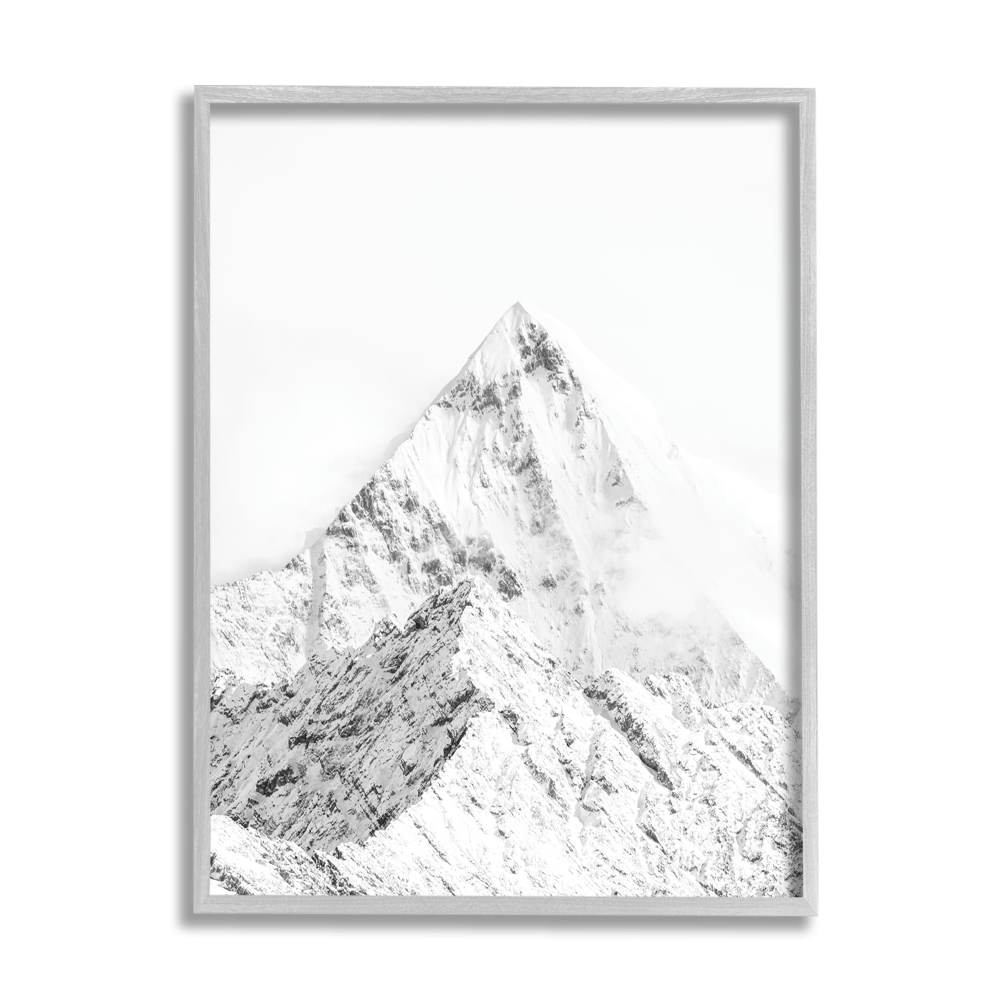 Stupell Industries Snowy Mountain Peak Sharp Lines Black White in Gray Frame Wall Art