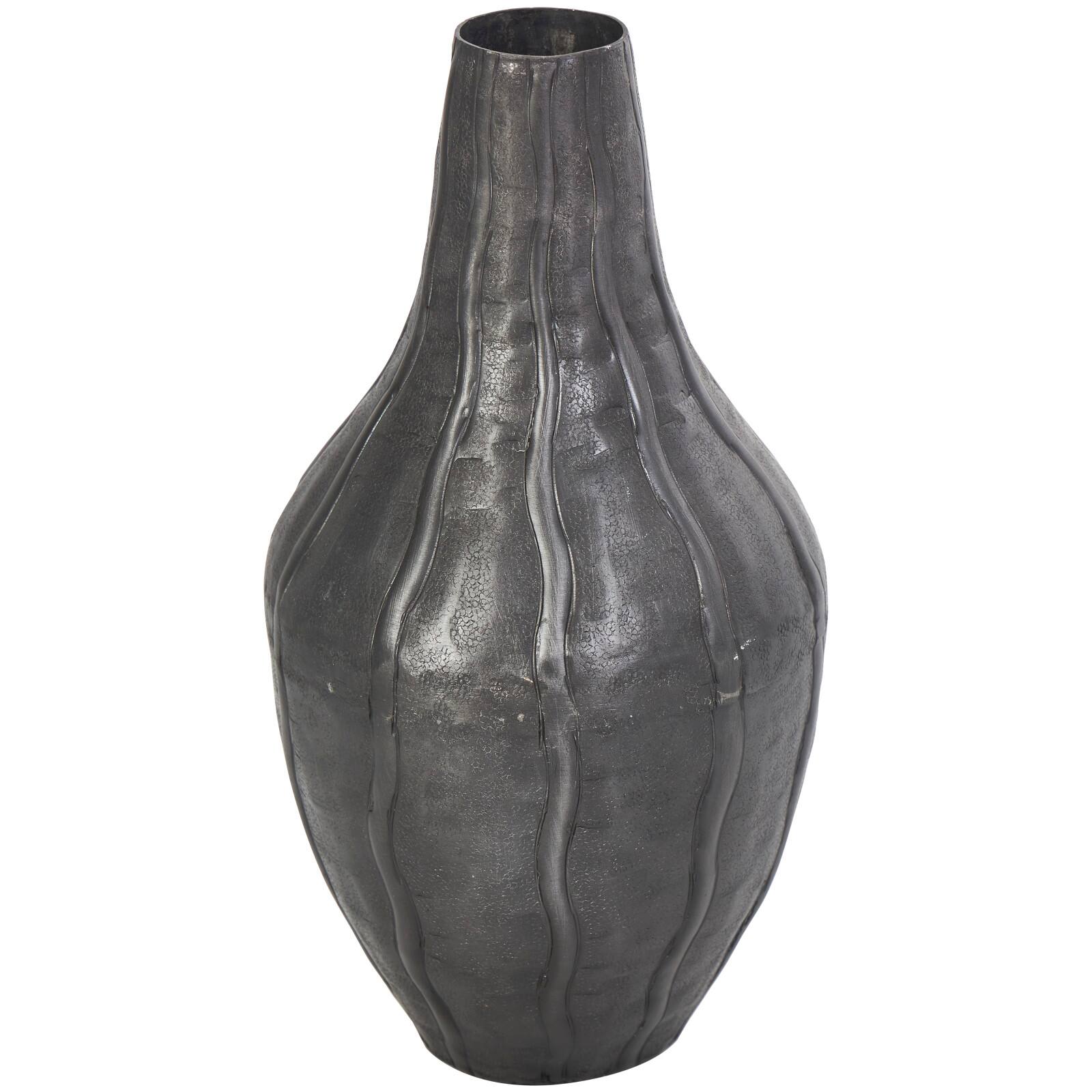13&#x22; Black Metal Snakeskin Inspired Vase with Dimensional Wavy Accents