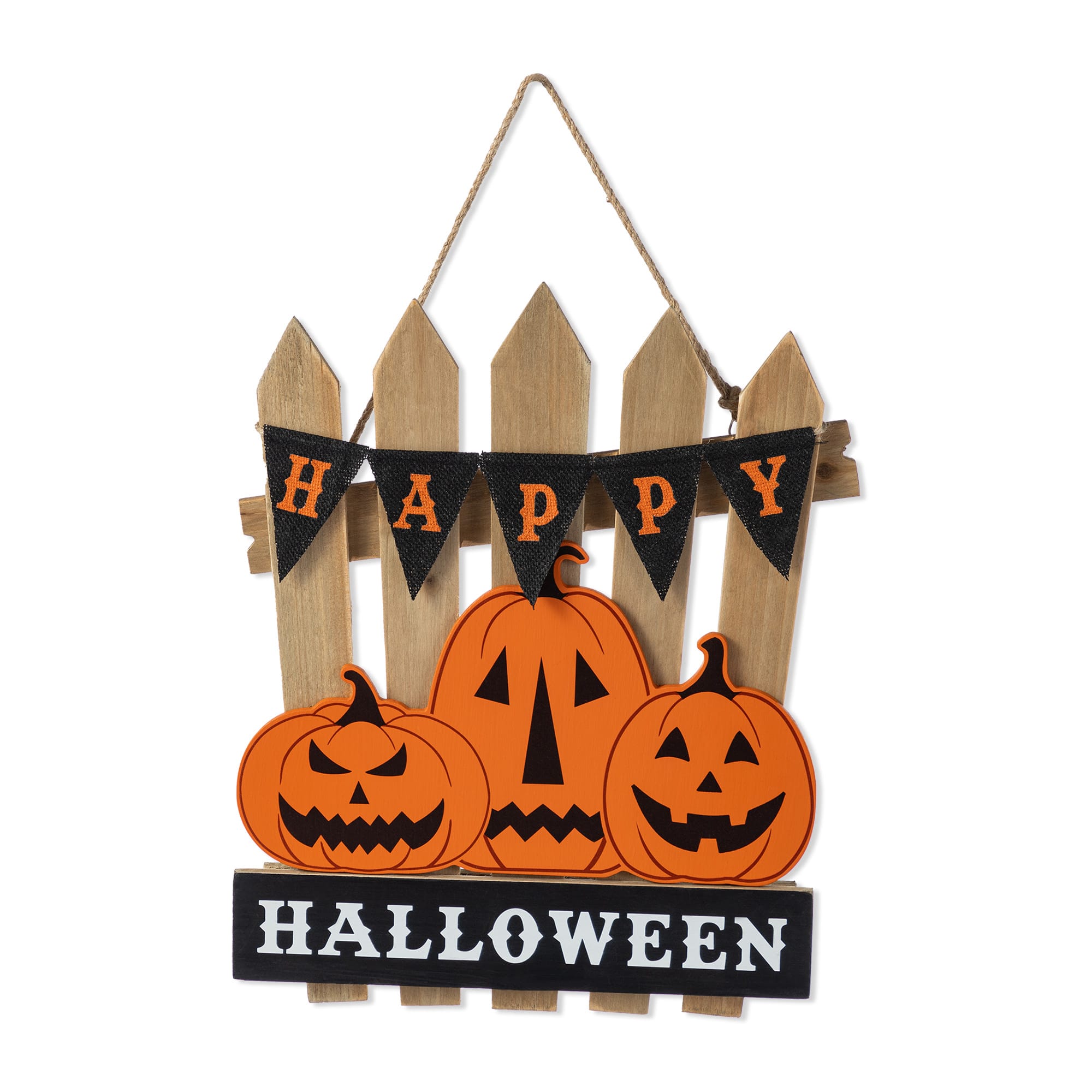 Glitzhome&#xAE; 14&#x22;H Halloween Wood Jack O Lantern Door Hanger