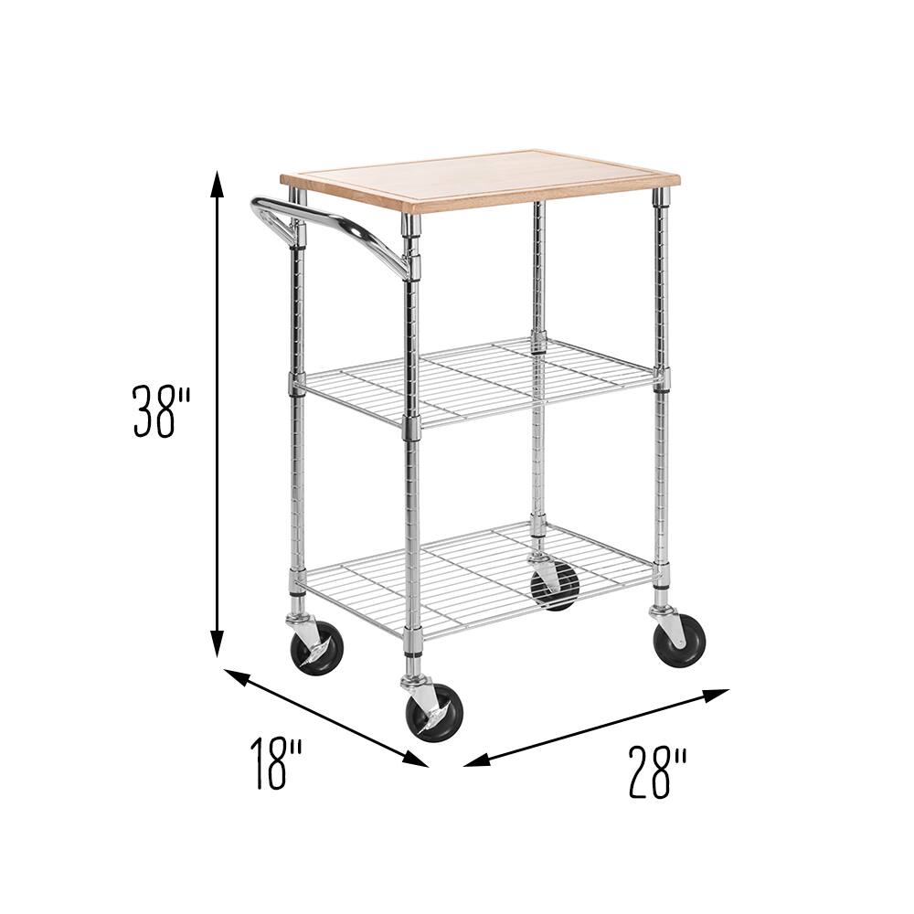 Honey Can Do Chrome &#x26; Wood Rolling Kitchen Cart with Cutting Board