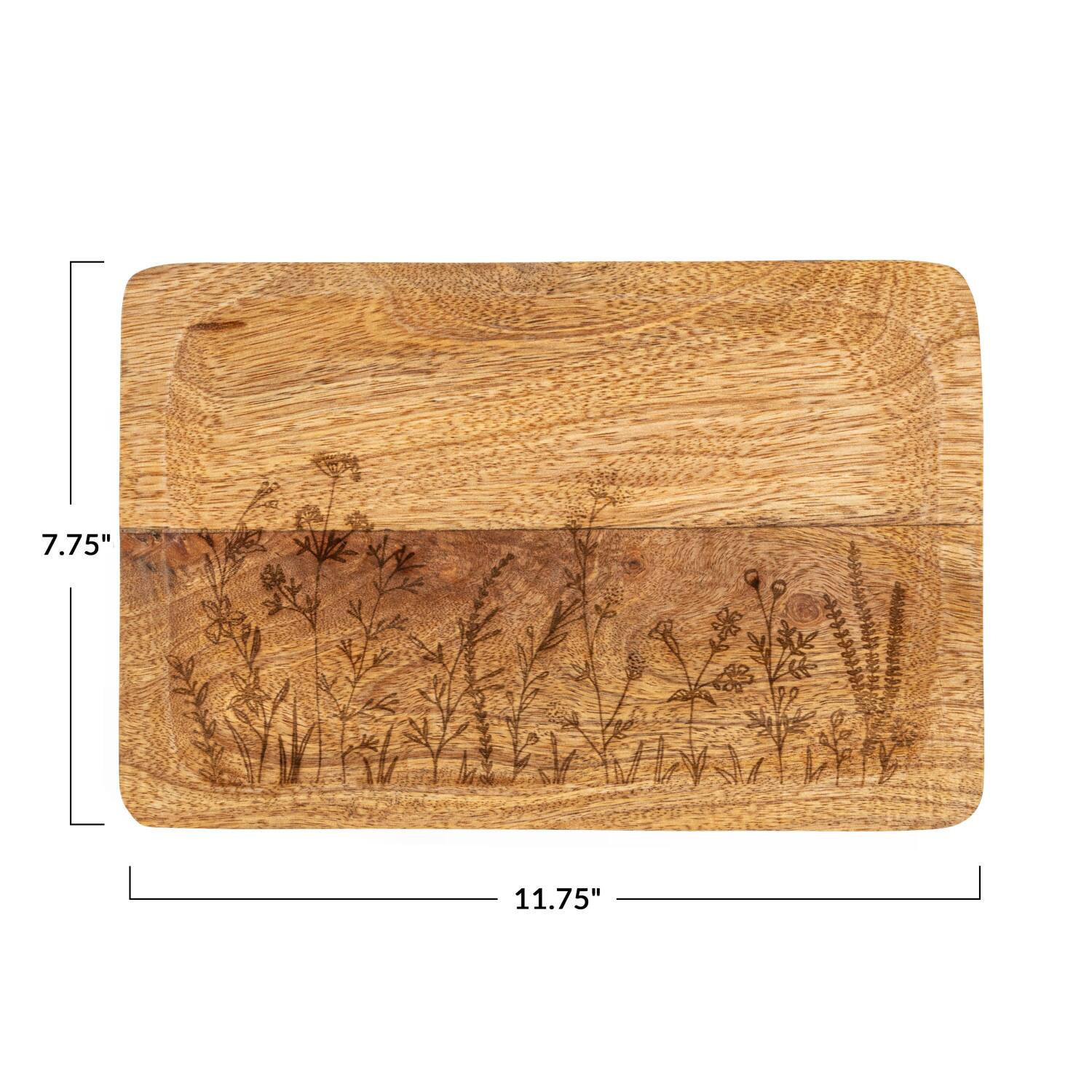 Hello Honey® 11.75" Mango Wood Tray with Laser Etched Botanicals