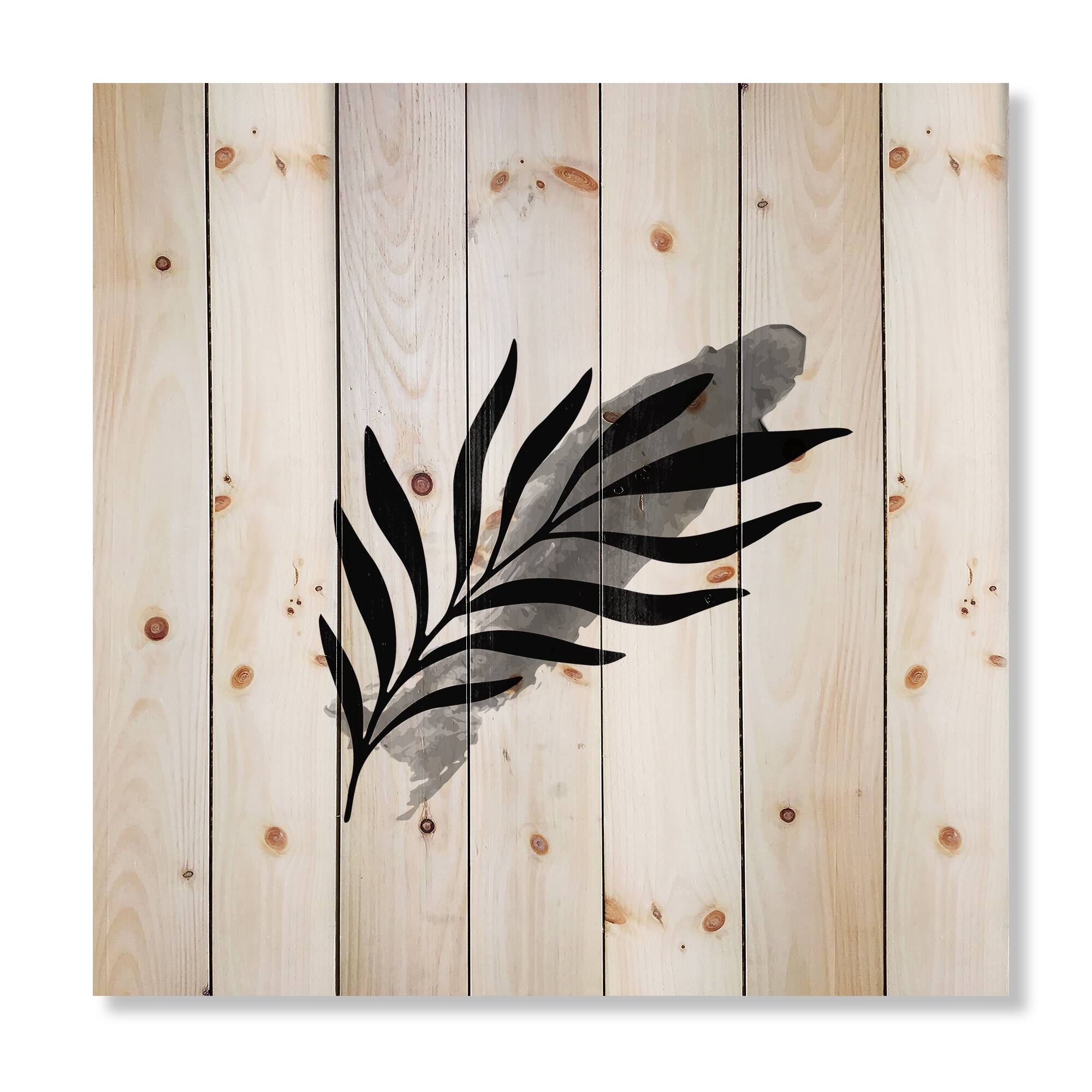 Designart - Abstract Tropical Leaf I - Modern Print on Natural Pine Wood