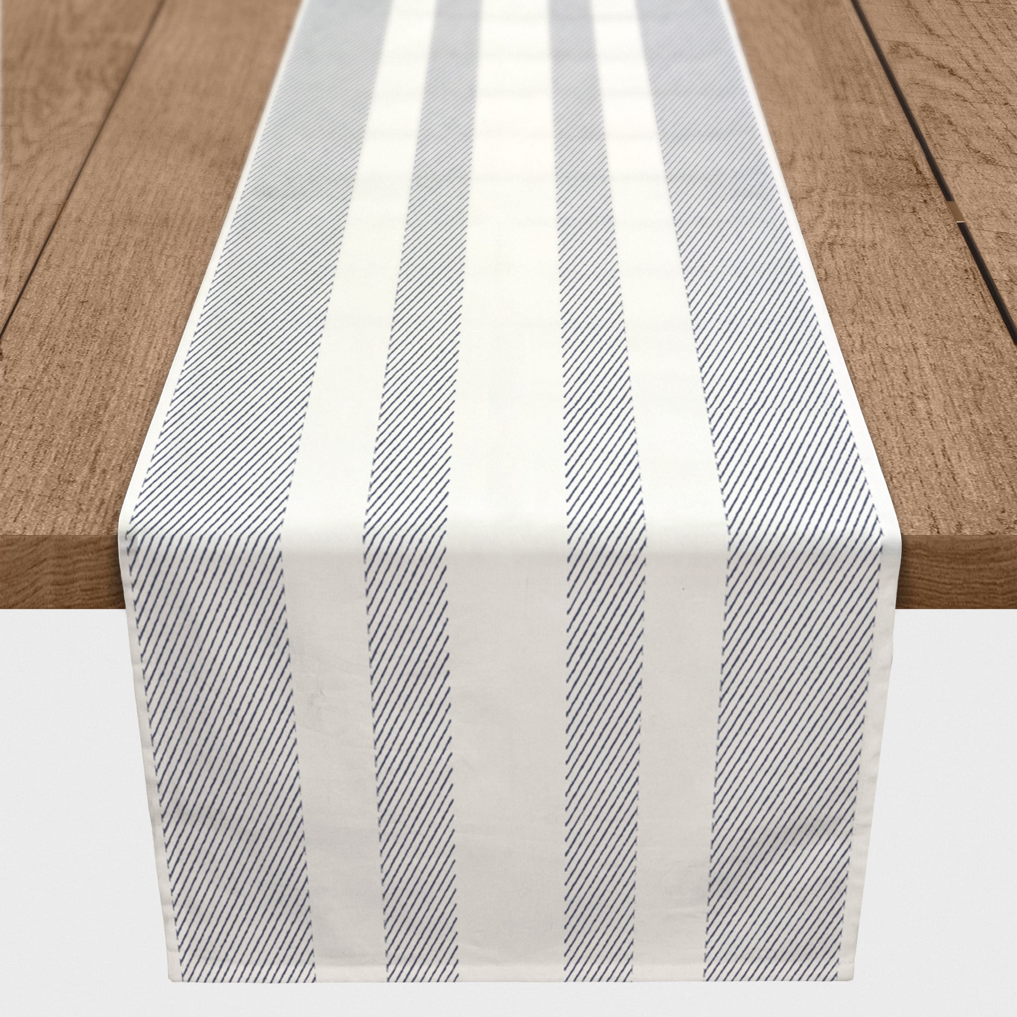 Textured Blue Stripes 16" x 90" Cotton Twill Runner