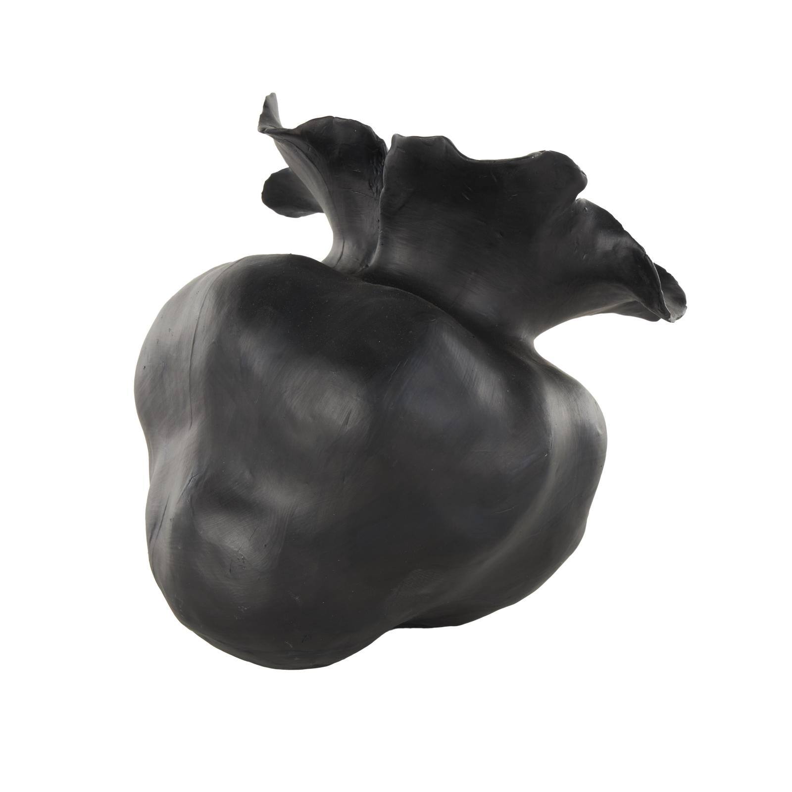8.75&#x22; Black Ceramic Abstract Wide Rounded Floral Shaped Decorative Vase with Petal Rim