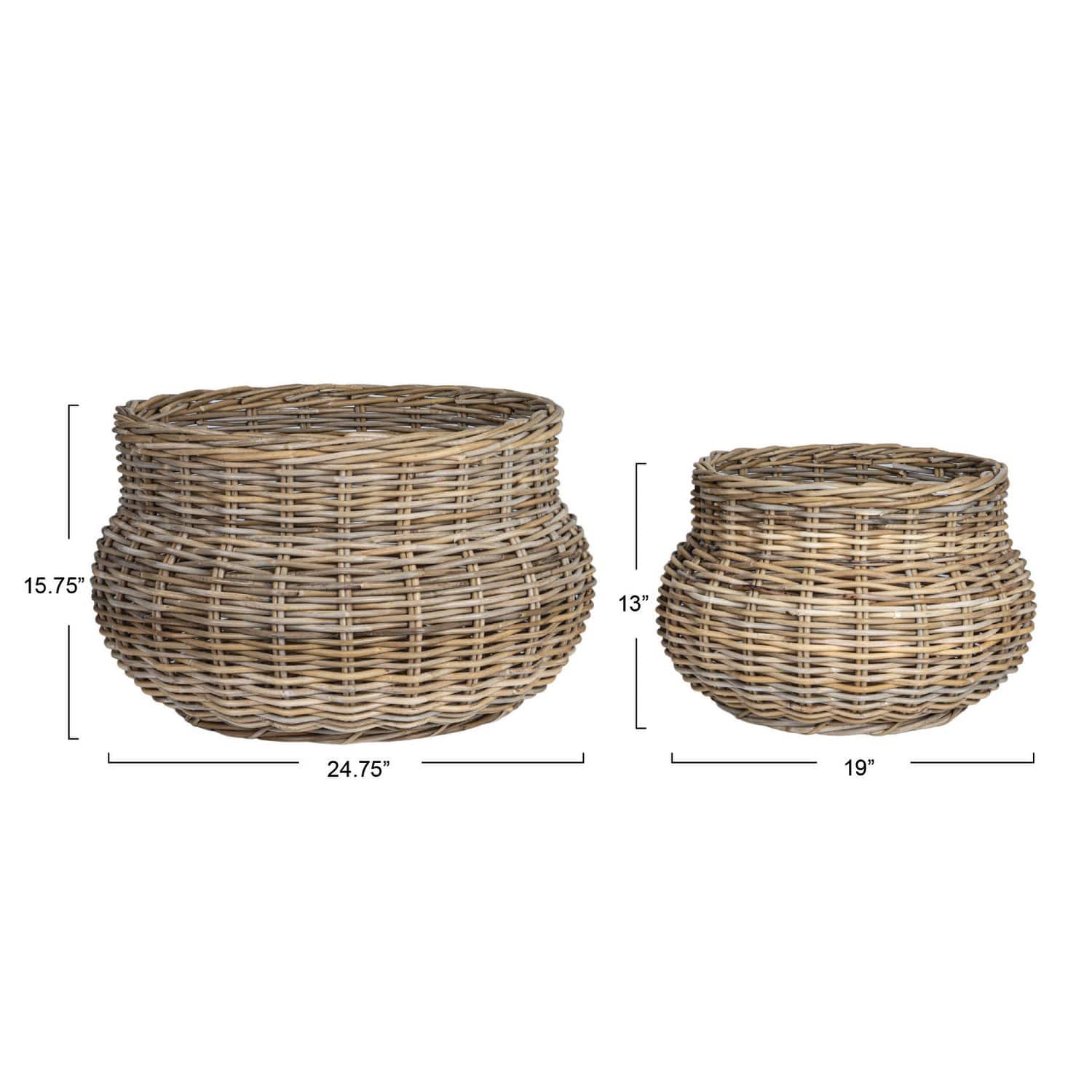 Hello Honey® Gray Round Handwoven Rattan Planter Set