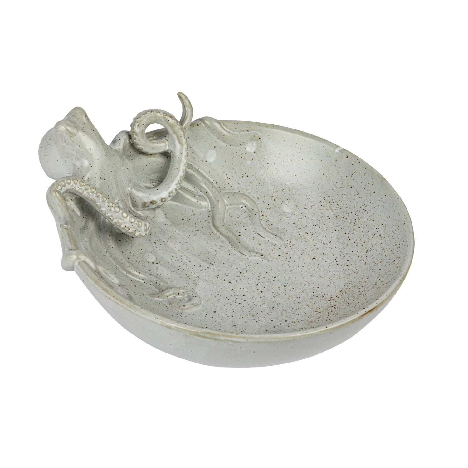 Hello Honey® 13.75" White Speckled Reactive Glaze Stoneware Octopus Bowl