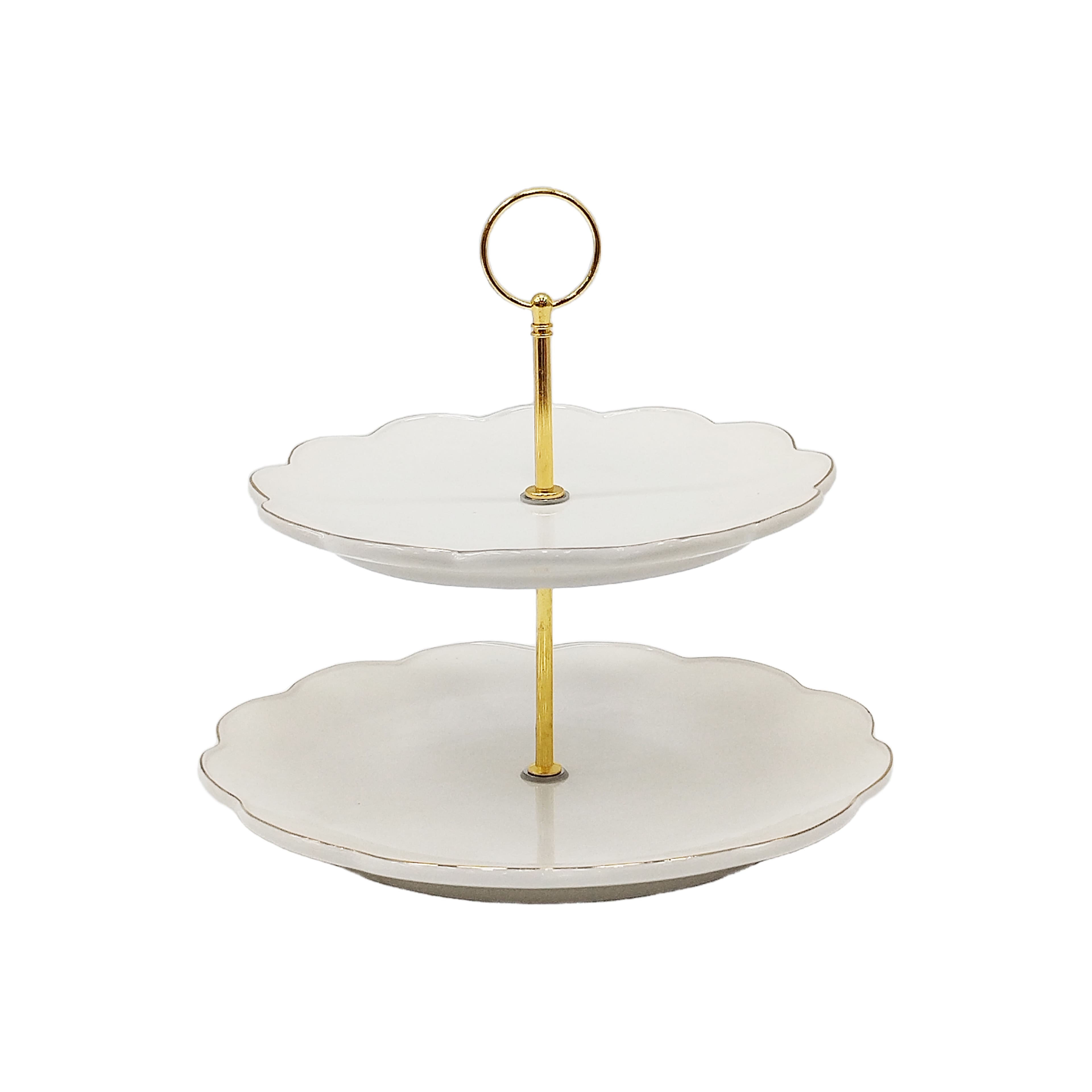 9&#x22; Gold-Edge Scalloped White Ceramic 2-Tier Tray by Ashland&#xAE;