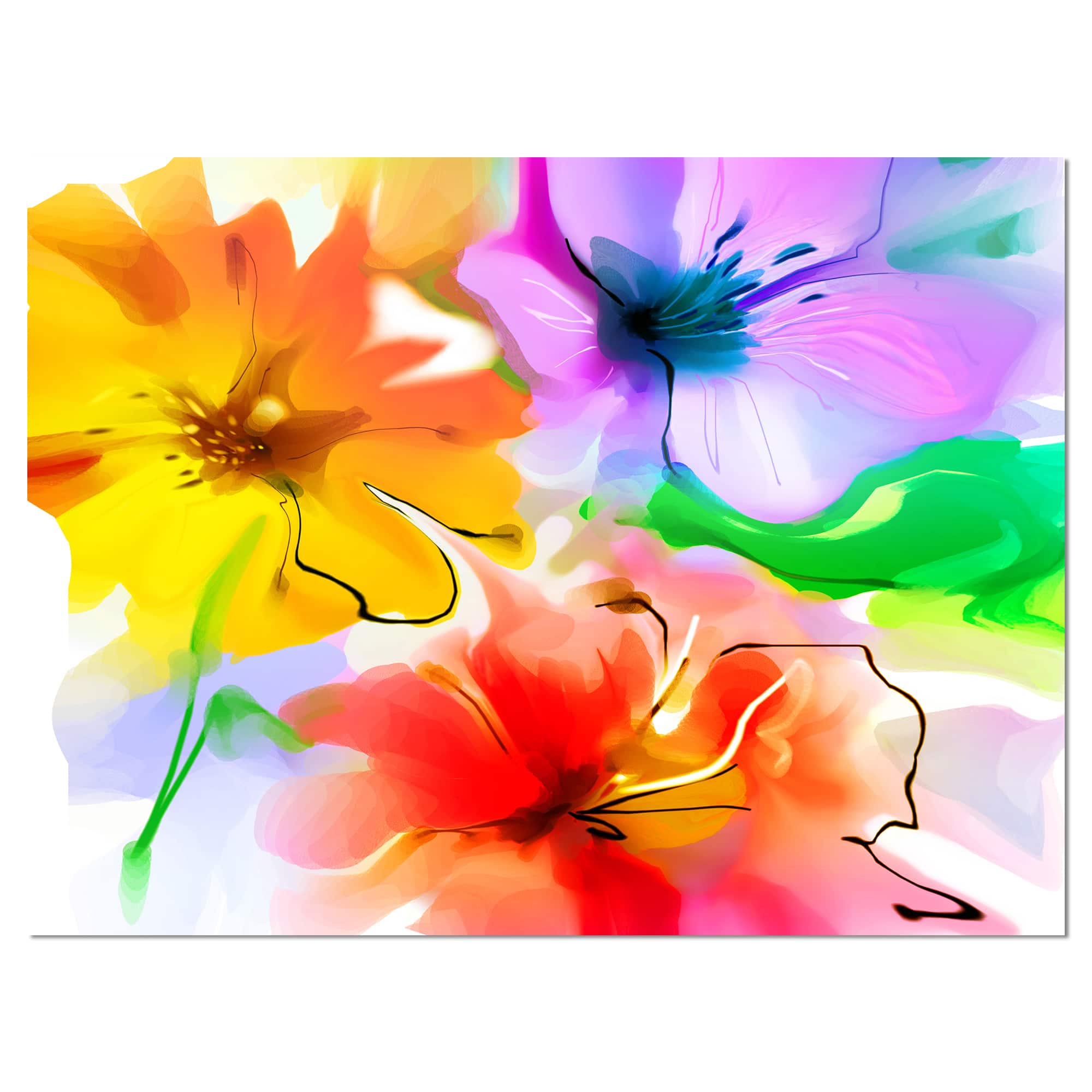 Designart - Bunch of Colorful Flowers Sketch - Extra Large Floral Wall Art