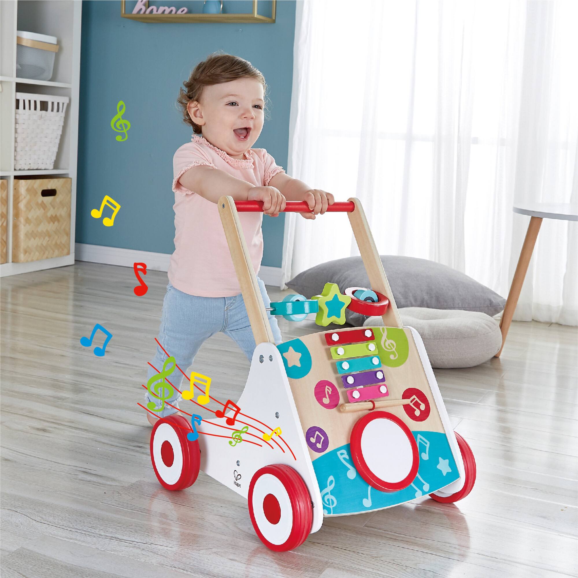 Hape My First Musical Walker Wooden Push &#x26; Pull Learning Walker