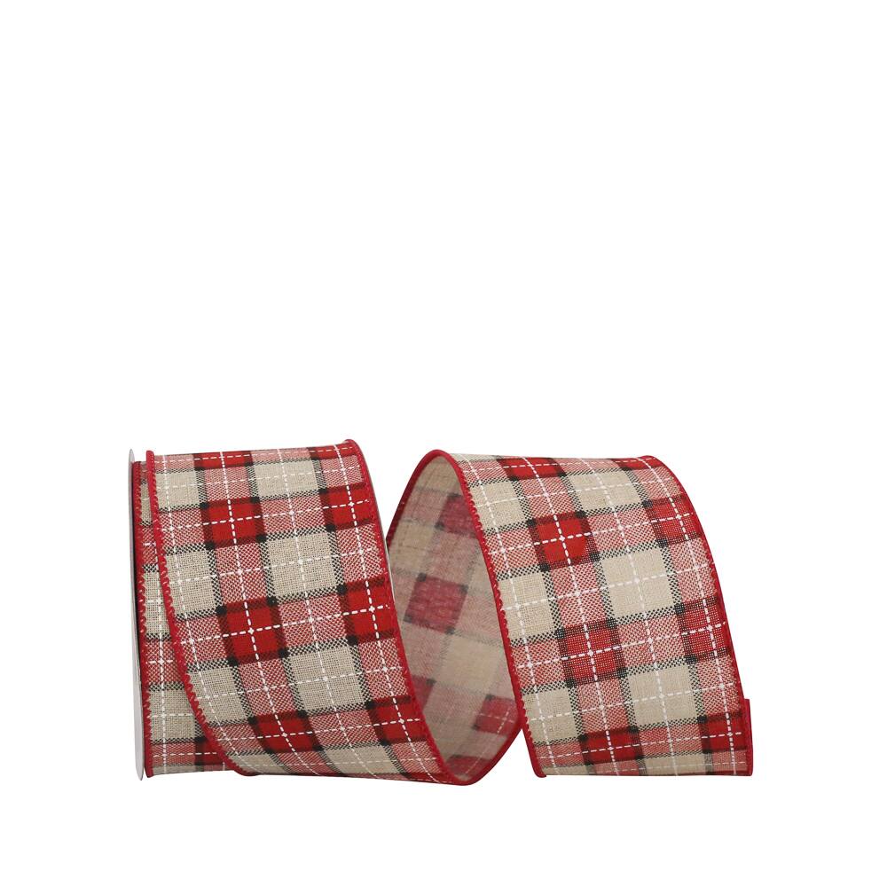 JAM Paper 2.5" x 10yd. Stitched Linen Wired Plaid Lauren Ribbon