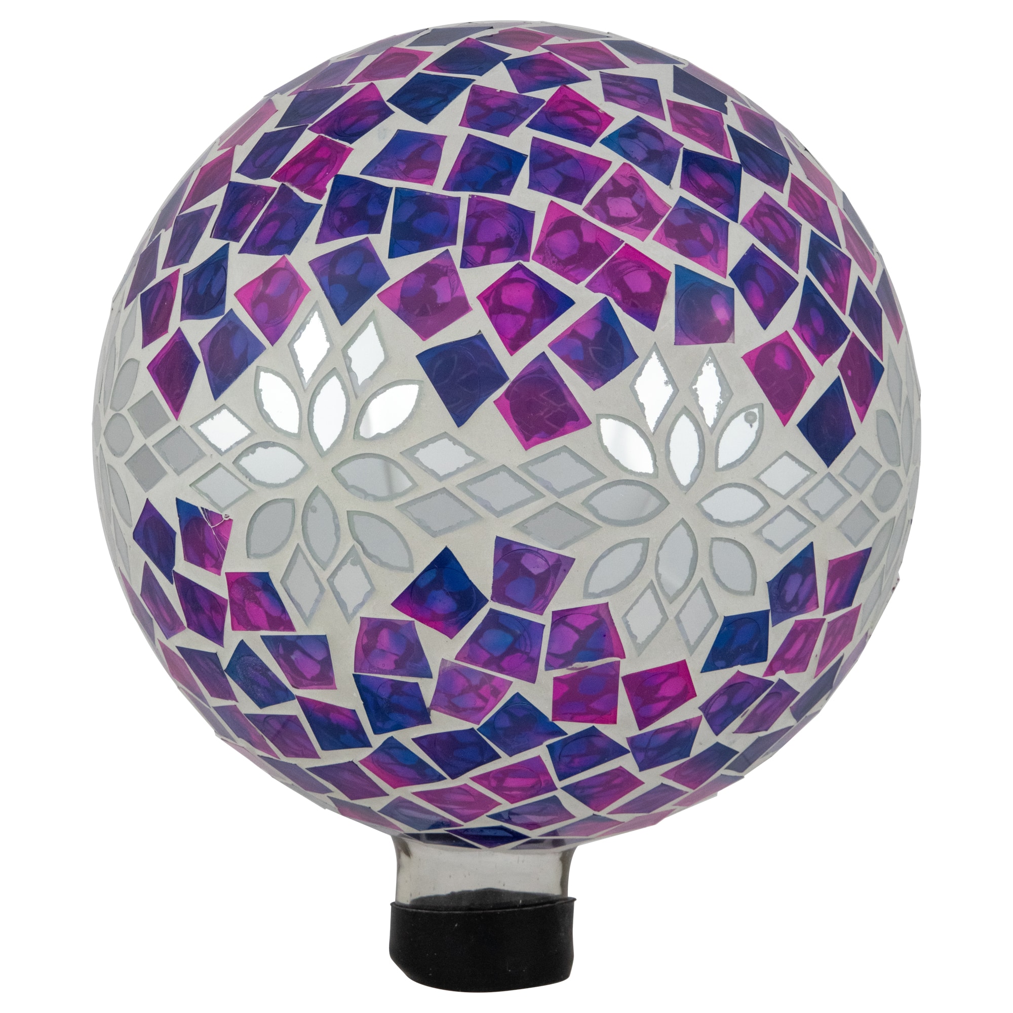 10&#x22; Purple, Pink &#x26; Silver Mosaic Floral Outdoor Garden Gazing Ball